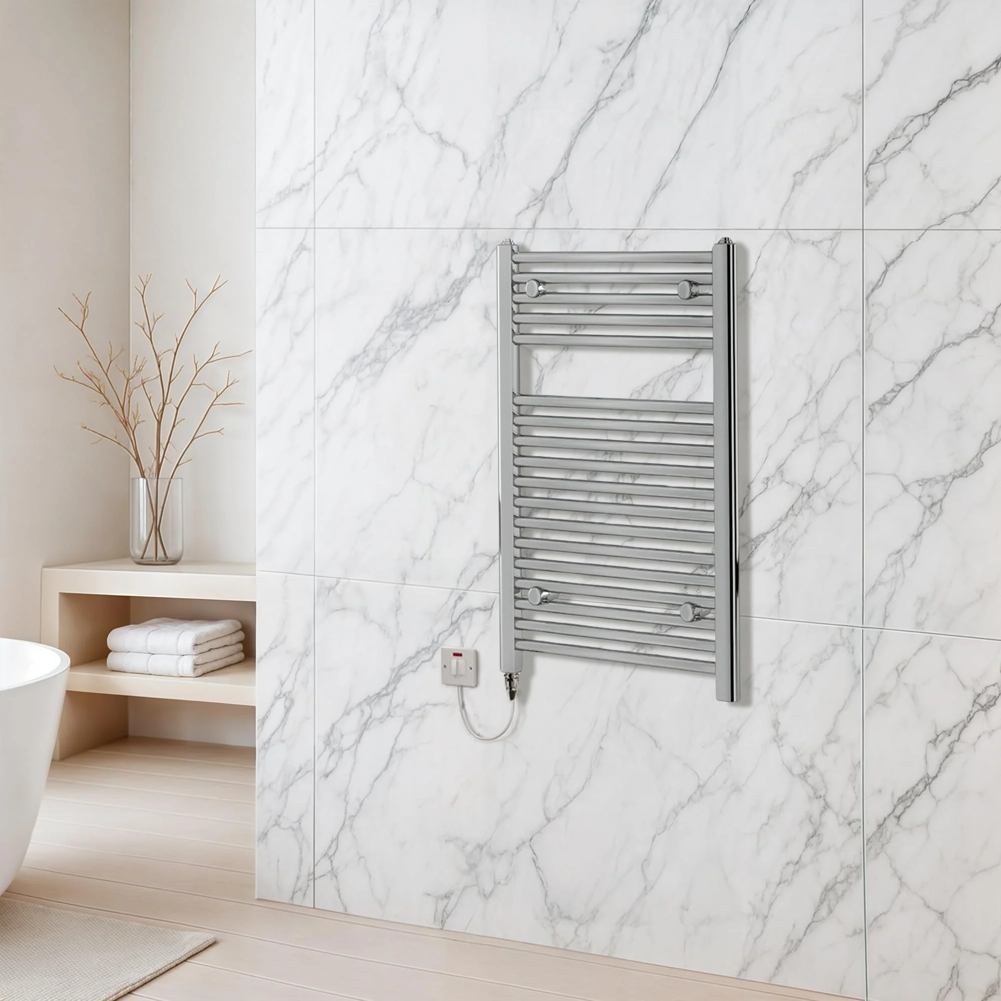 Newark Chrome Electric Towel Radiator | Towel Warmer Radiator Rail | Bathroom Heated Towel Ladder Rail | 770 x 500 - Image 2
