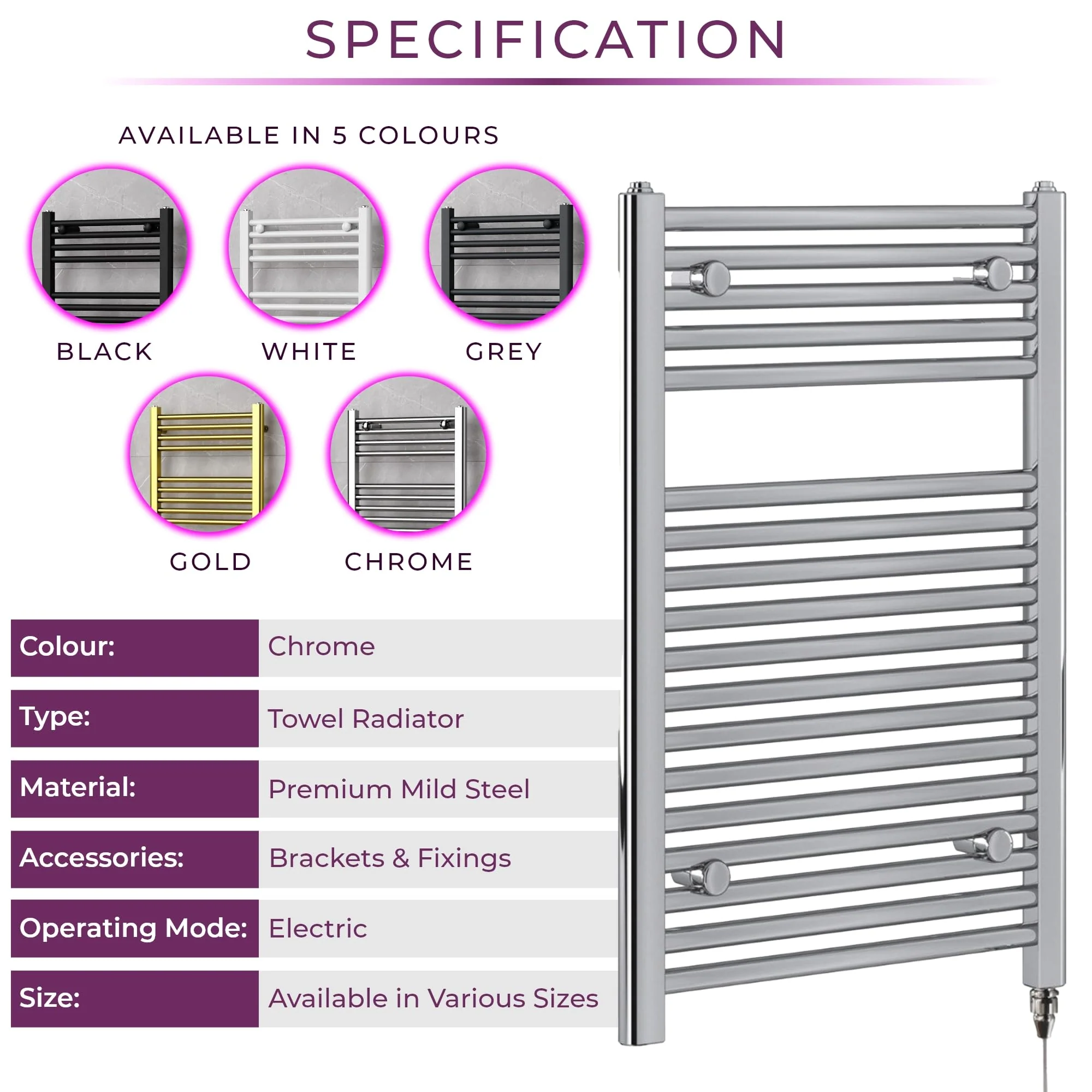 Newark Chrome Electric Towel Radiator | Towel Warmer Radiator Rail | Bathroom Heated Towel Ladder Rail | 770 x 500 - Image 4