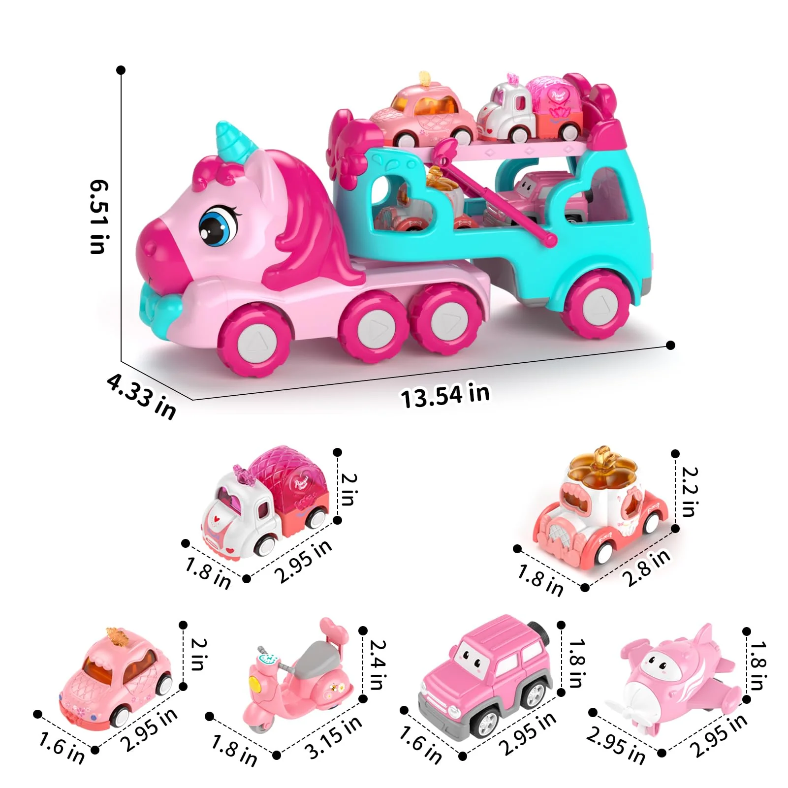 newcrave 7 in 1 Carrier Truck Cars Toys for 1 2 3 Year Old Girls, Toddlers Girl Toy with 6 Mini Cars, Princess Girl Car Toys Age 1 2 with Light & Music, 2+ Year Old Girls Gifts for Christmas Birthday - Image 6