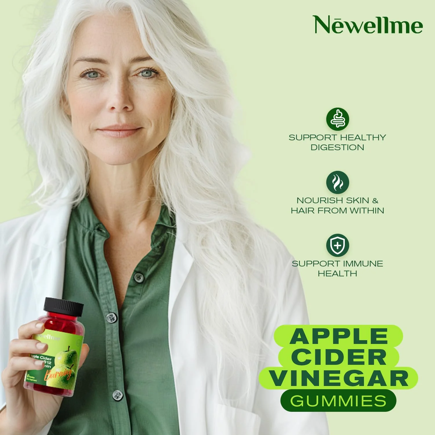 NEWELLME ACV Gummies – Apple Cider Vinegar with The Mother & Vitamin B12 | Zero Sugar, Vegan, Gelatin-Free, Non-GMO, Gluten-Free | Daily Digestive & Energy Support-90count - Image 6