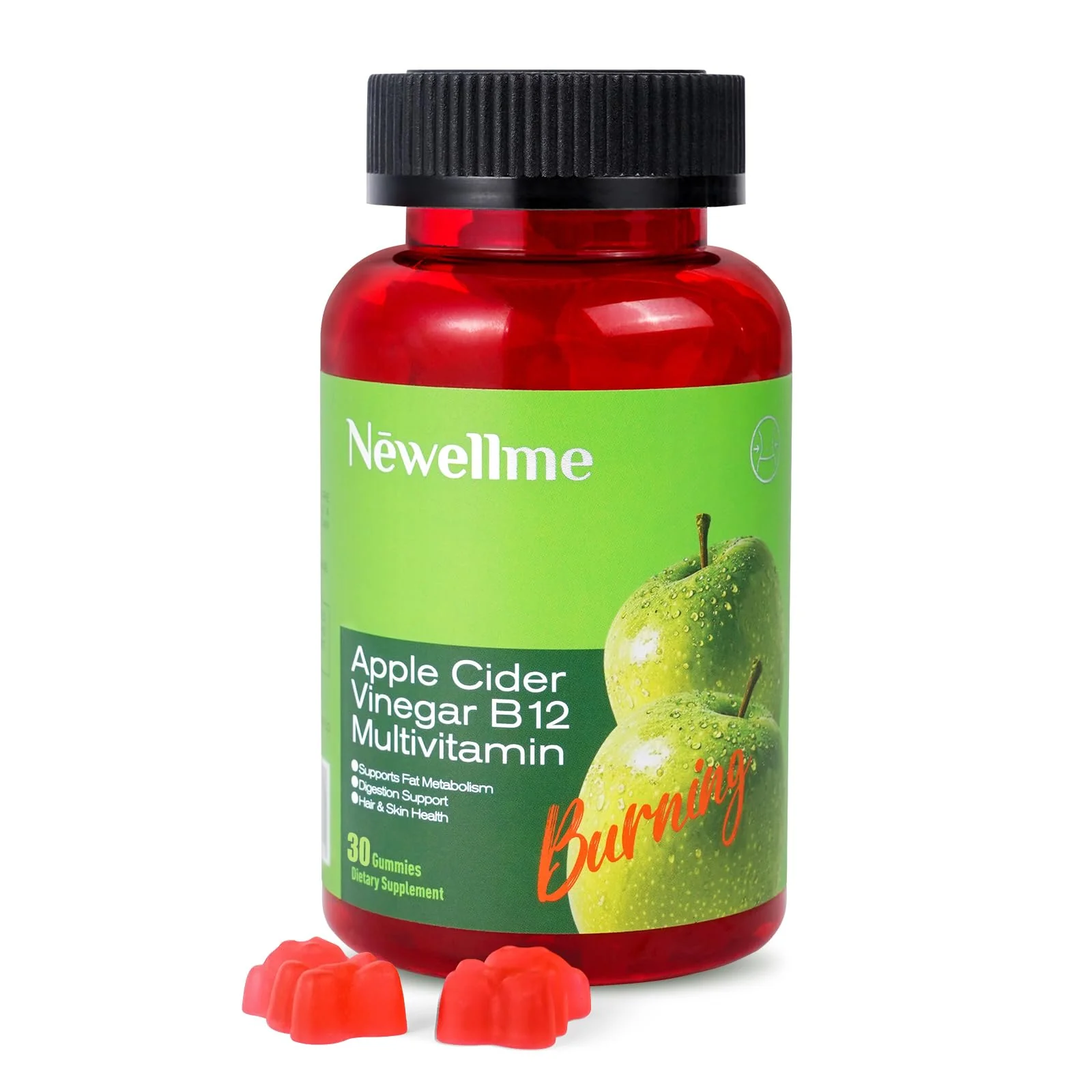NEWELLME Apple Cider Vinegar Gummies B12 Multivitamin,ACV Supplement Gummy Vitamins,Vegetarian Supplement for Women & Men,Non GMO,Support Normal Energy Levels & Gut Health 60 Gummies (30Gummies) (30)