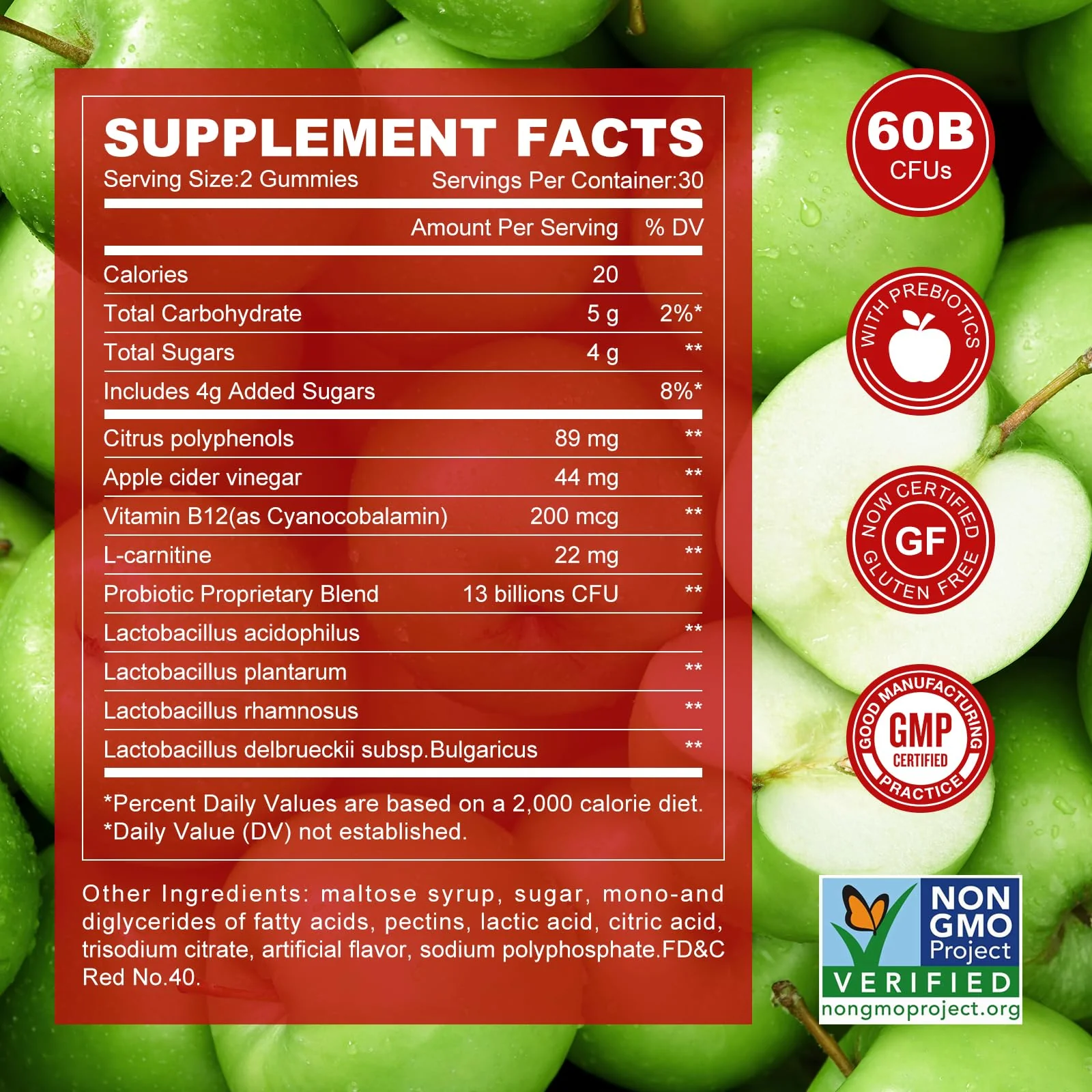 NEWELLME Apple Cider Vinegar Gummies B12 Multivitamin,ACV Supplement Gummy Vitamins,Vegetarian Supplement for Women & Men,Non GMO,Support Normal Energy Levels & Gut Health 60 Gummies (30Gummies) (30) - Image 4