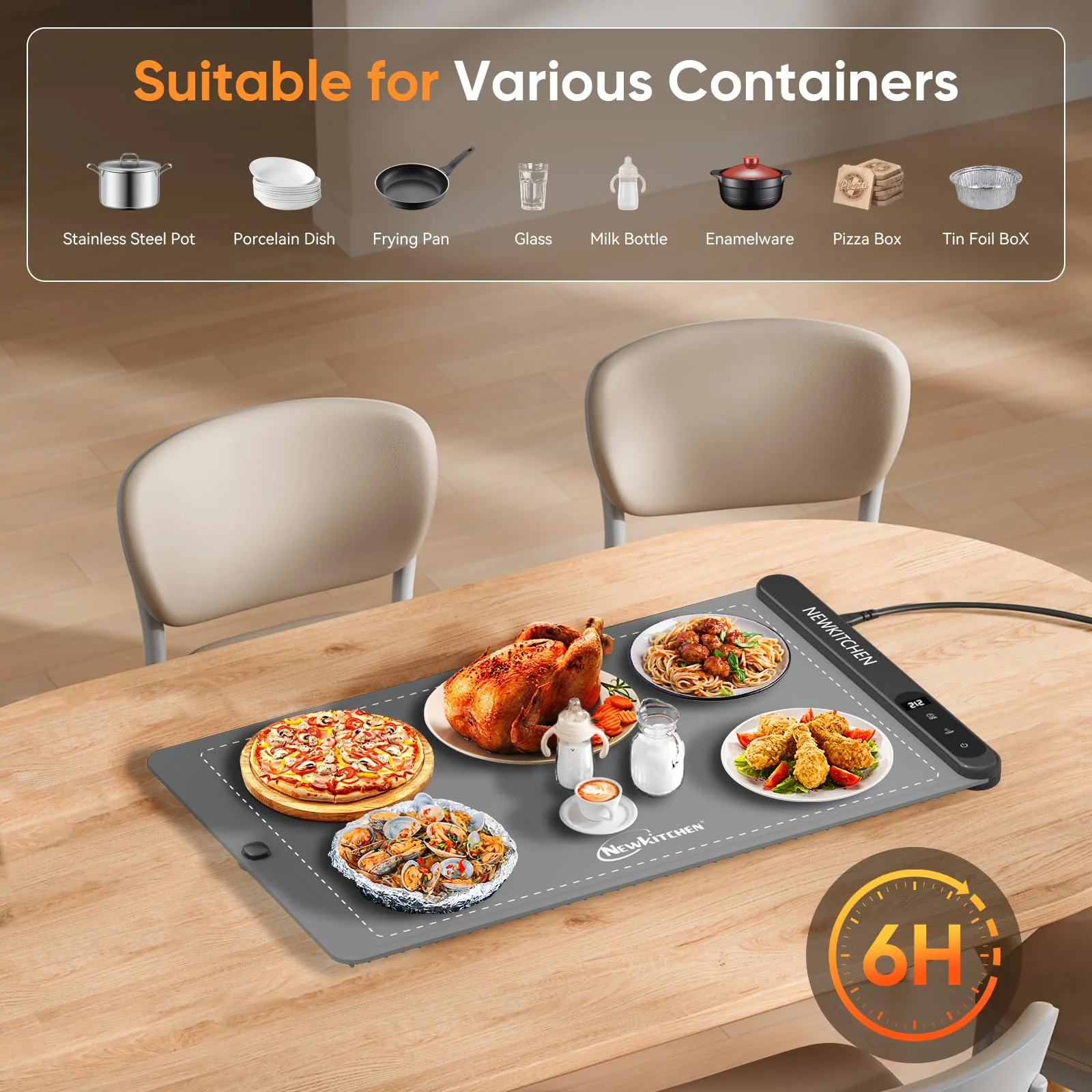 NEWKITCHEN Warming Mat for Food, (XL 24"x15") Food Warming Mat for Parties Buffet Upgrade Graphene Fast Full Surface Heating -Versatile Food Warmer for Gatherings, Parties, Everyday Use - Image 5