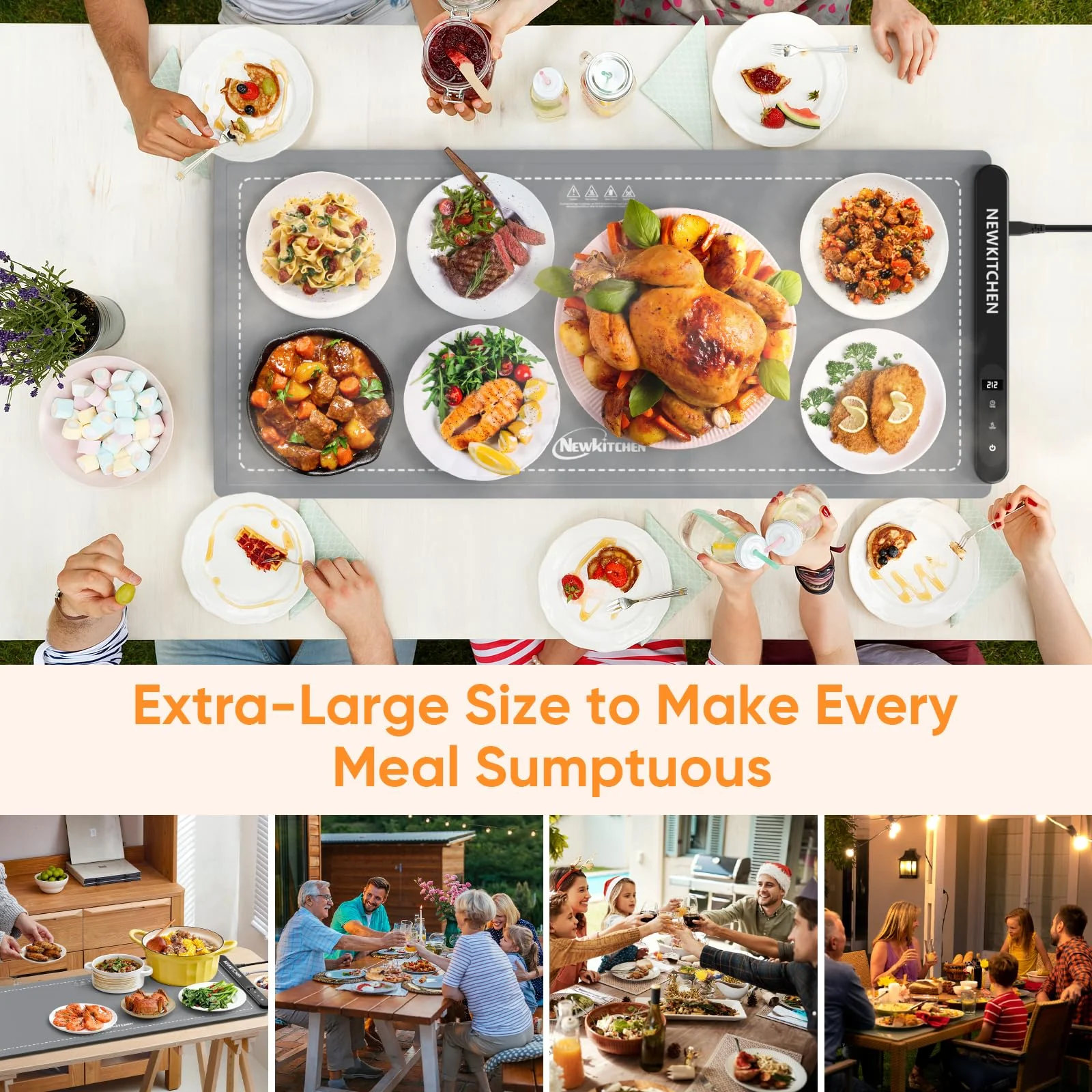 NEWKITCHEN Warming Mat for Food, (XXL 36"x16") Food Warming Mat for Countertop Upgrade Graphene Fast Full Surface Heating -Versatile Food Warmer for Gatherings, Parties, Everyday Use - Image 2