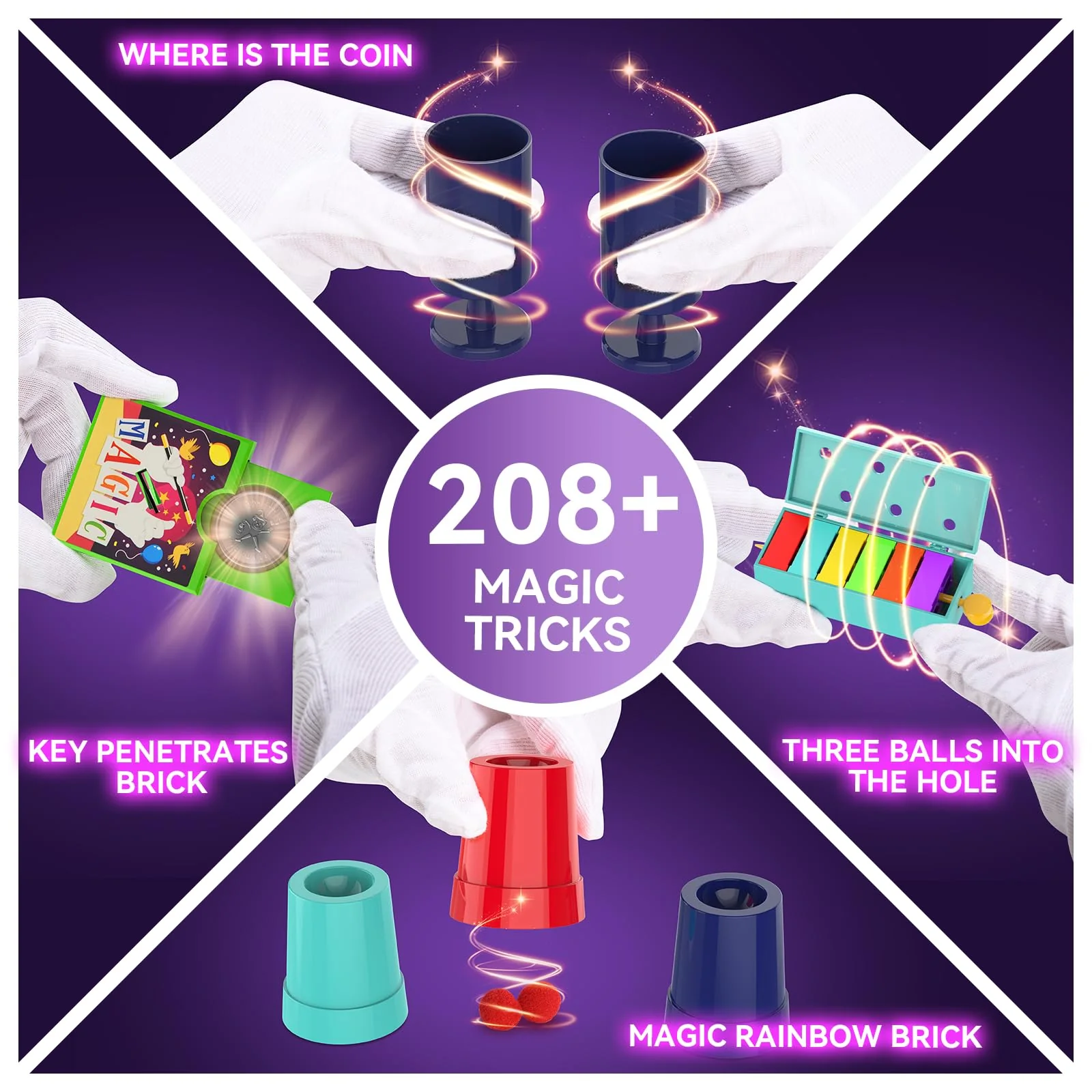 Nicella Magic Kit - 208+Magic Tricks for Kids Age 6-8, Magic Set with Manual and Video for Beginners and Kids, Christmas Halloween Birthday Gifts Toys for Ages 6 7 8 9 10 11 12 Years Old Boys Girls - Image 7