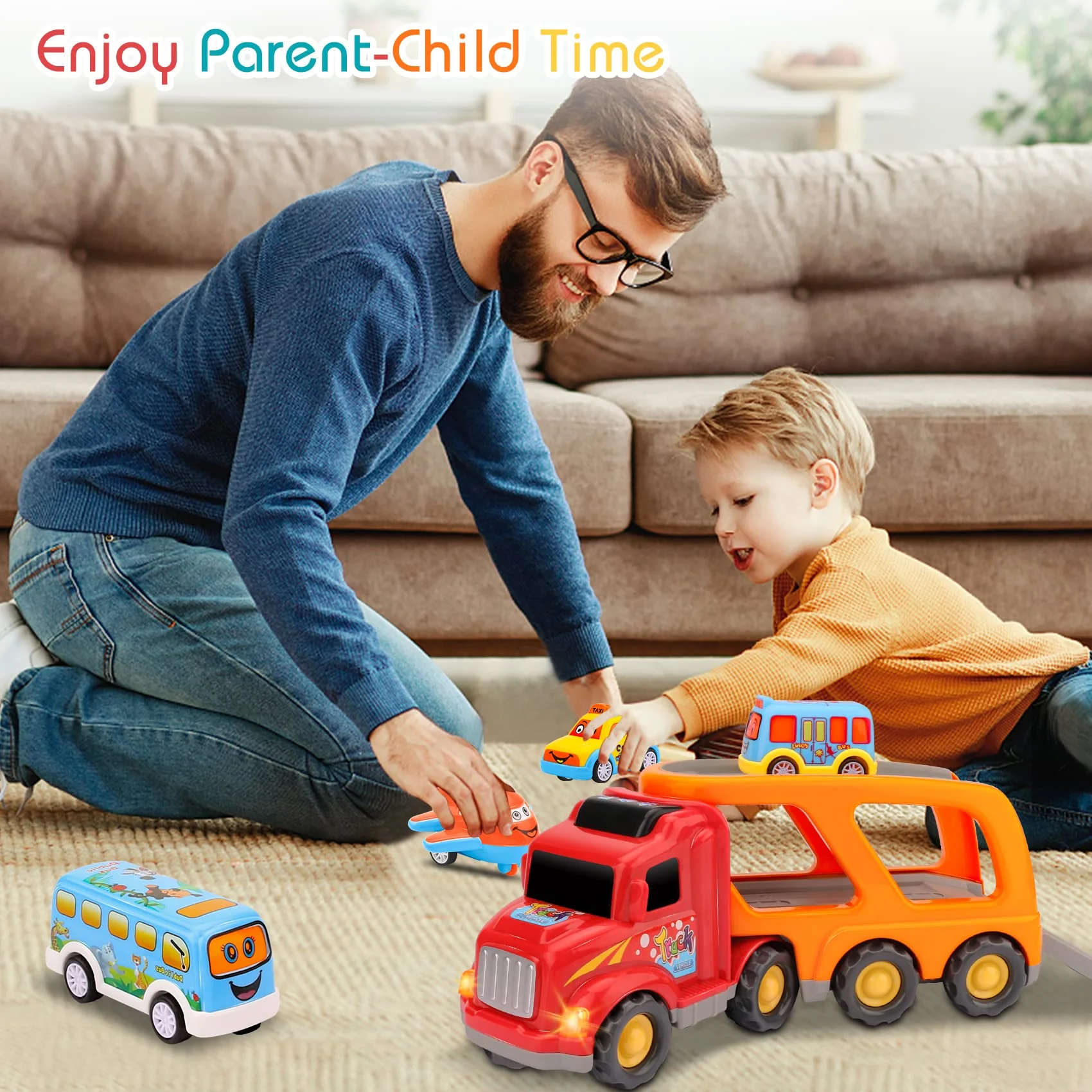 Nicmore Carrier Truck Toddler Toys Car: Transport Toy for 1 2 3 4 Year Old Boys Girls 18 Month 5-in-1 Kid Playset Gifts for Preschool Birthday Christmas - Image 2