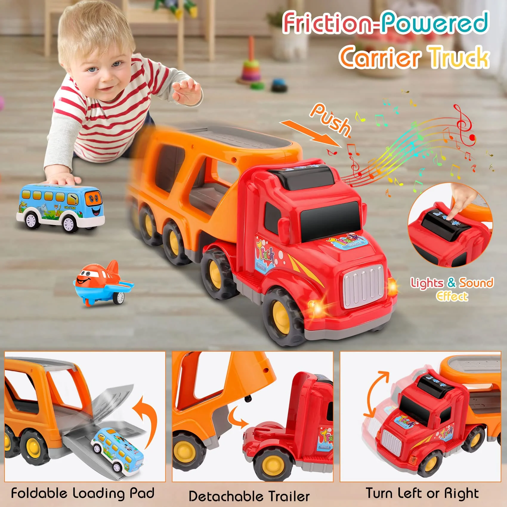 Nicmore Carrier Truck Toddler Toys Car: Transport Toy for 1 2 3 4 Year Old Boys Girls 18 Month 5-in-1 Kid Playset Gifts for Preschool Birthday Christmas - Image 6
