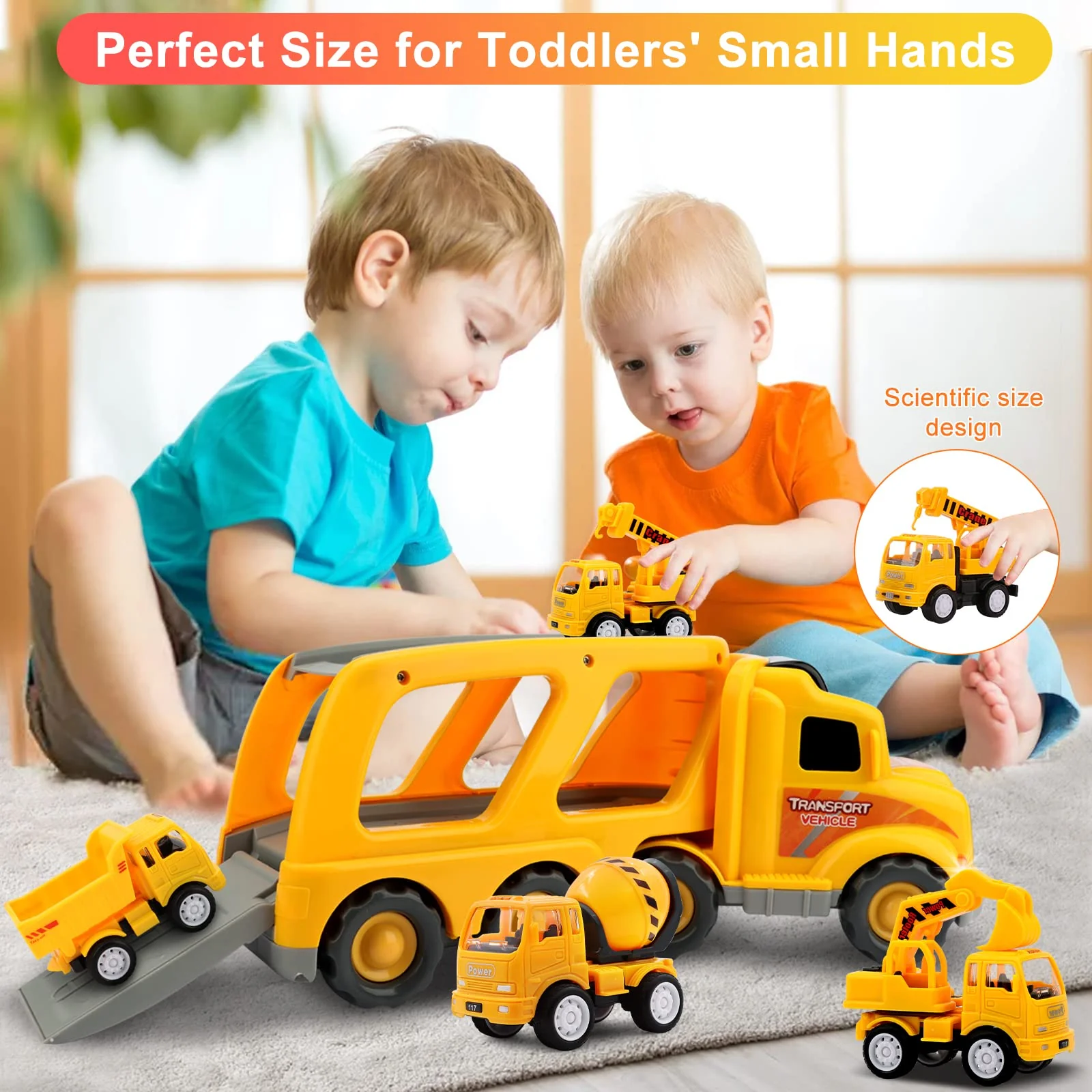 Nicmore Construction Truck Toddler Toys Car: Toys for 1 2 3 4 Year Old Boy 5 in 1 Carrier Toys for Kids Age 1-3 2-4| 18 Months 2 Year Old Boy Christmas Birthday Gifts - Image 5