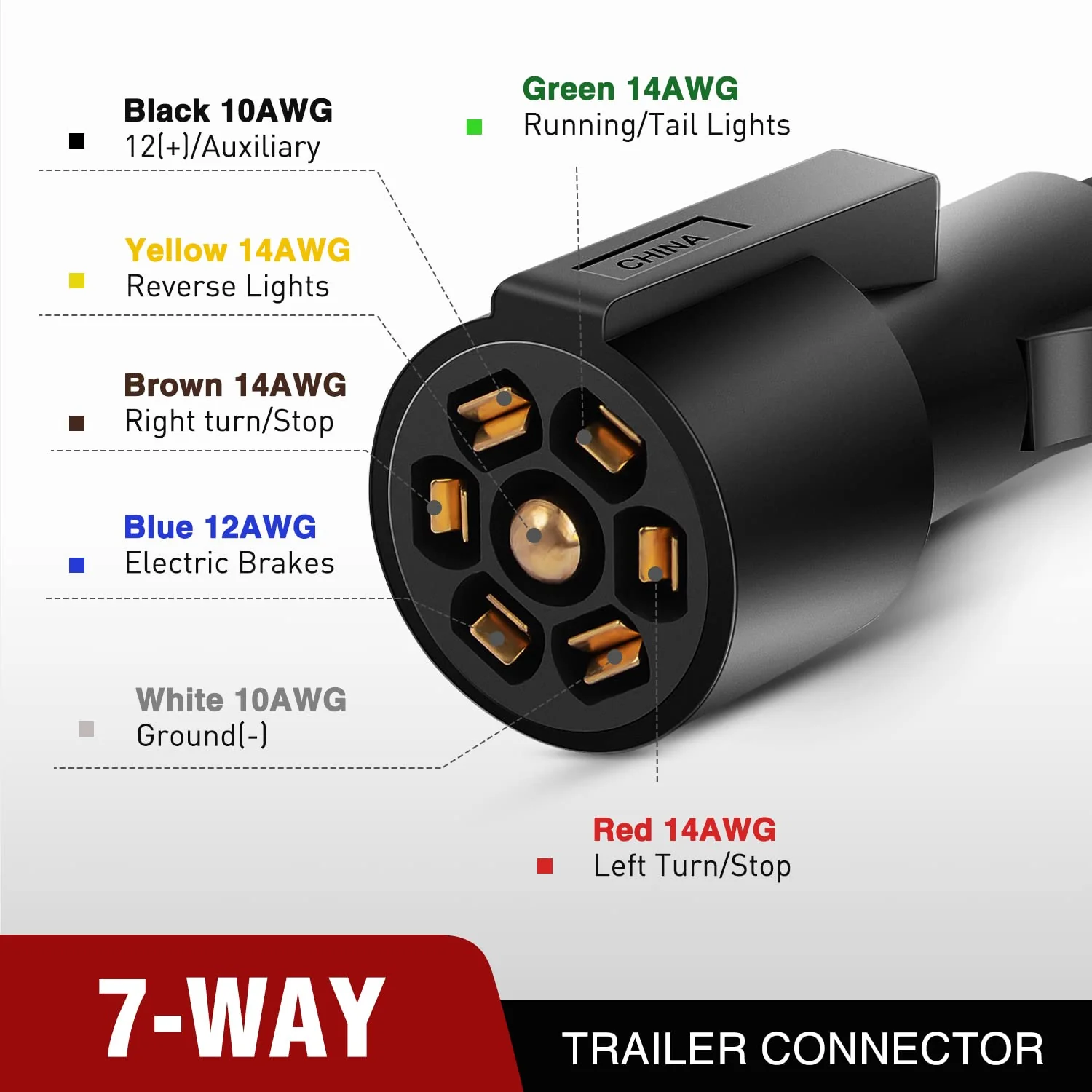 Nilight 16 Feet Heavy Duty 7 Way Plug Inline Trailer Cord 7-Pin Trailer Cord Wire Cable for Truck Camper Blade Molded RV Cable Weatherproof & Corrosion Resistant-16FT - Image 7