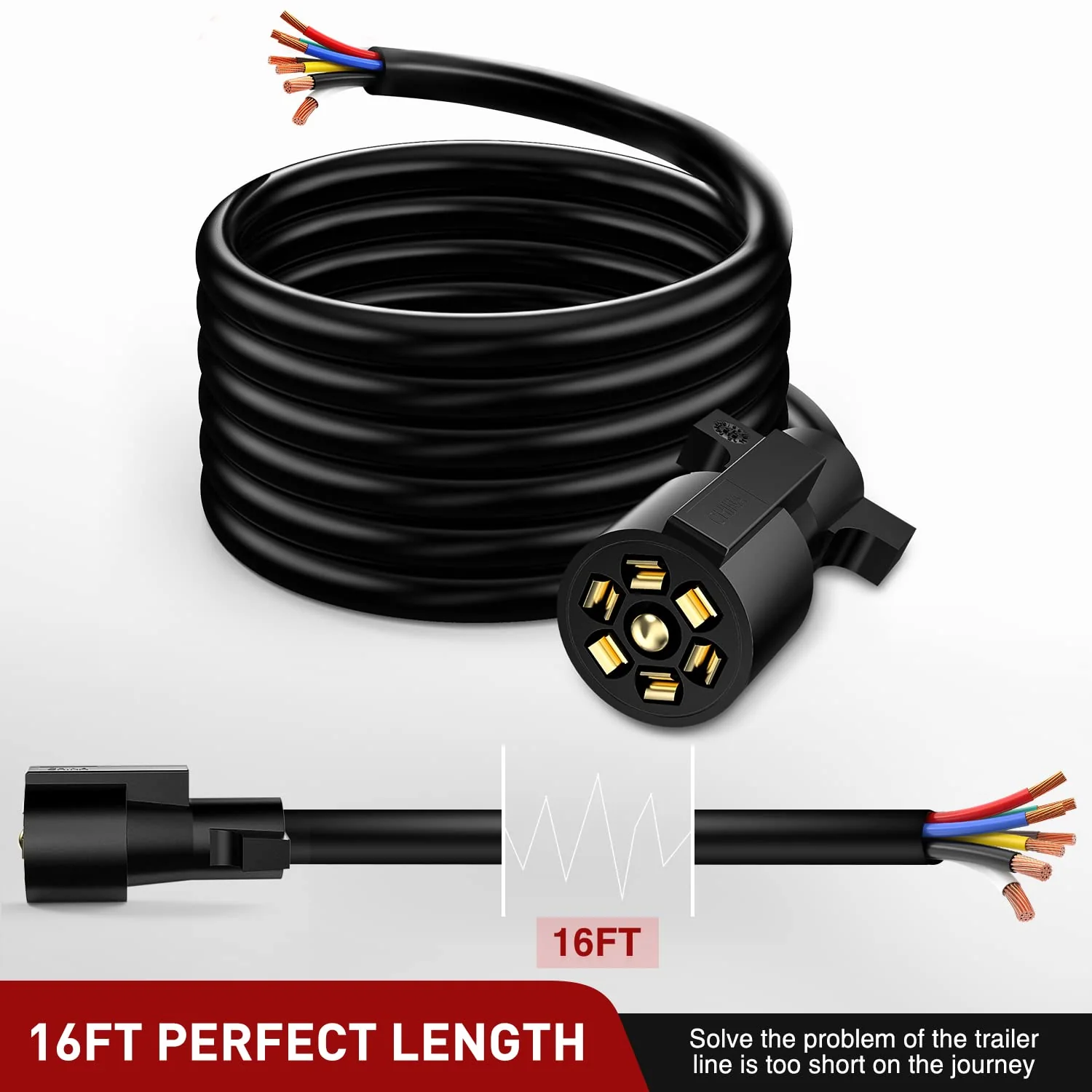 Nilight 16 Feet Heavy Duty 7 Way Plug Inline Trailer Cord 7-Pin Trailer Cord Wire Cable for Truck Camper Blade Molded RV Cable Weatherproof & Corrosion Resistant-16FT - Image 9