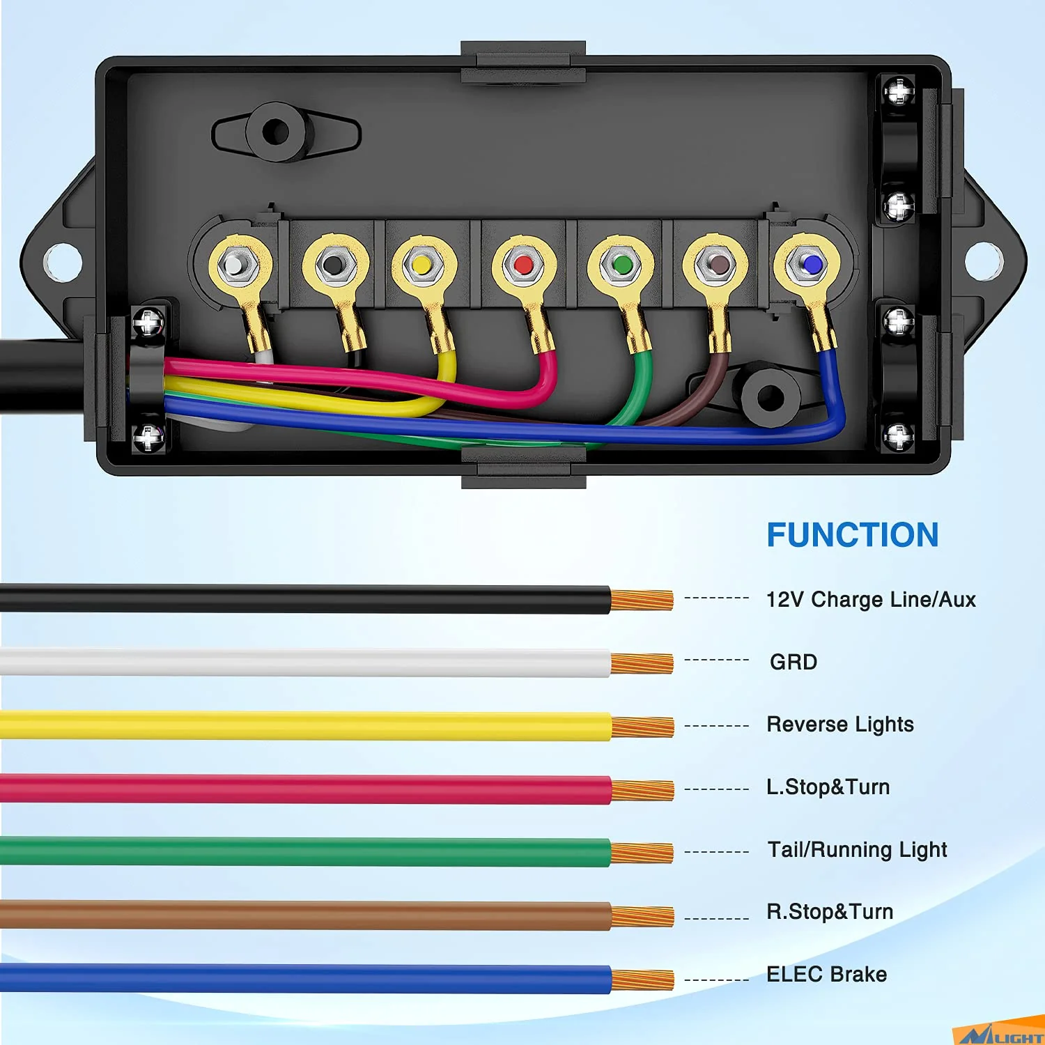 Nilight Heavy Duty 7 Way Inline Trailer Plug 8 Feet Connector Cable 7Pin RV Round Extension Wiring Harness Weatherproof Junction Box for RV Towing Car - Image 8