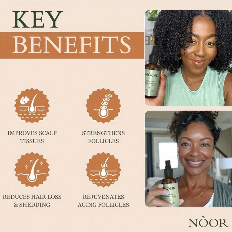Noor Hair Rosemary Growth Spray - Hair Growth with Rosemary, Green coffee bean, Biotin, Cynatine Keratin, and MCT Oil from Palm Leaves - Thicker Hair - Scalp Itchiness Relief - 2 FL Haircare Nourishing - Image 2