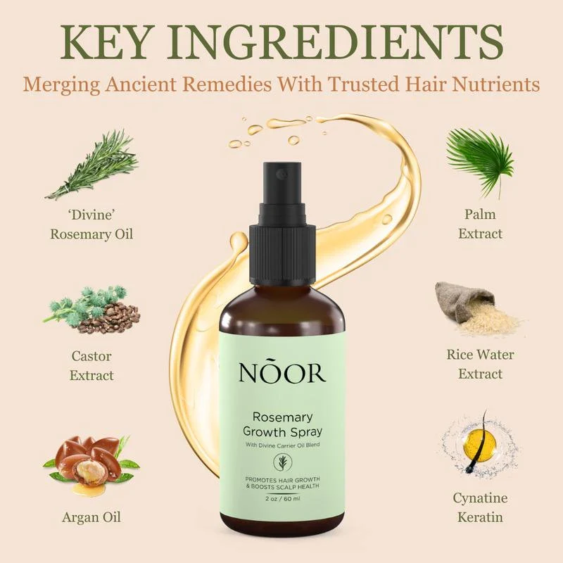 Noor Hair Rosemary Growth Spray - Hair Growth with Rosemary, Green coffee bean, Biotin, Cynatine Keratin, and MCT Oil from Palm Leaves - Thicker Hair - Scalp Itchiness Relief - 2 FL Haircare Nourishing - Image 4