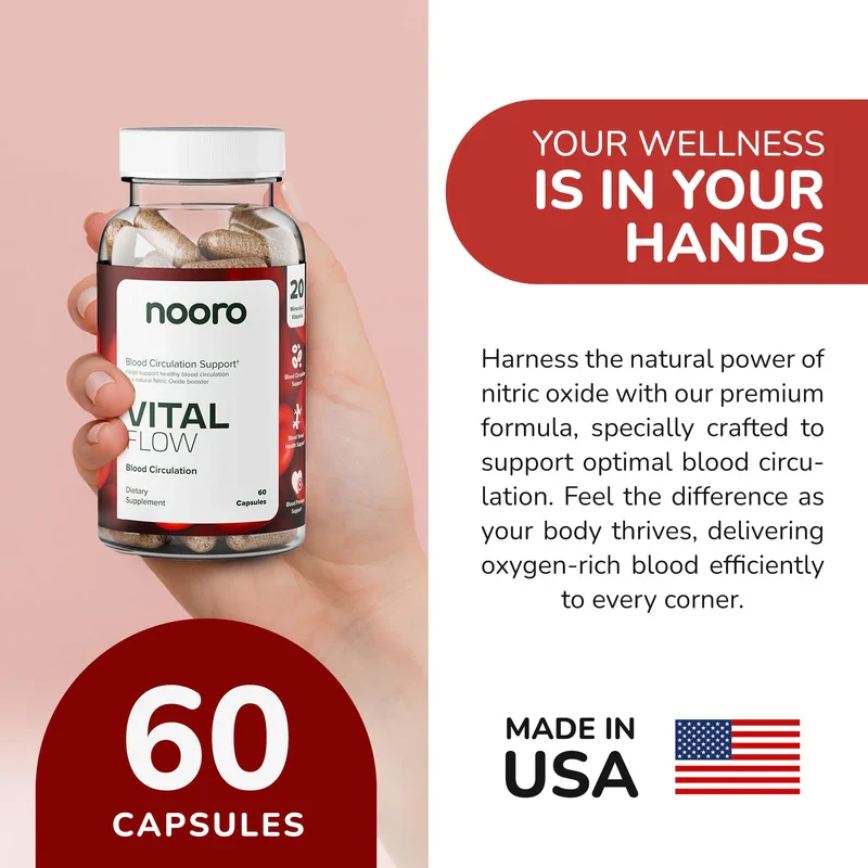 nooro Vital Flow Advanced Blood Circulation Supplement with Nitric Oxide Boost, Vitamin D3, Magnesium, Probiotic Blend, Veins Support Non-GMO and Gluten Free 120 Capsules - Image 3
