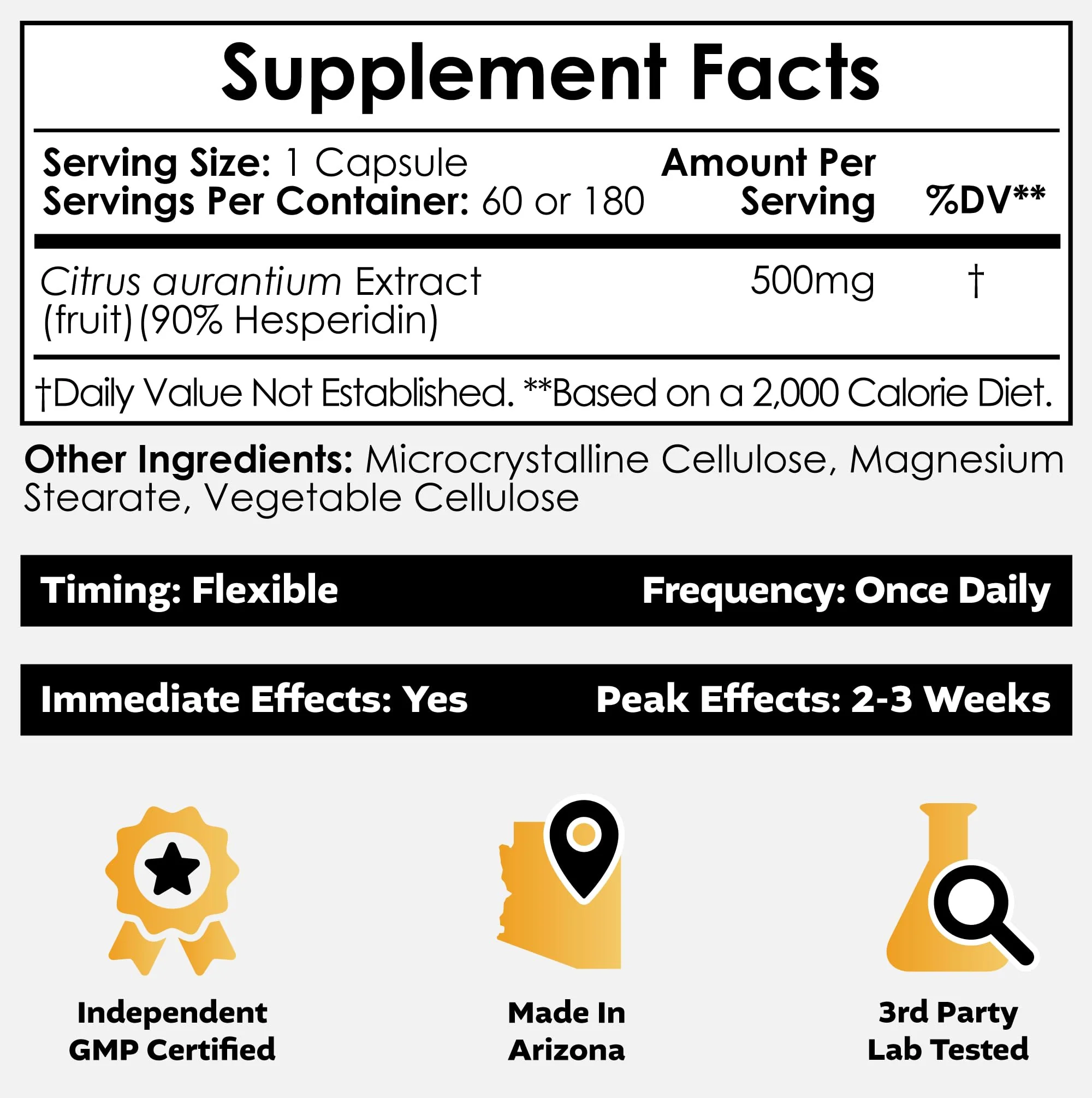 Nootropics Depot Hesperidin Capsules | 500mg | 180 Count | 90% Extract | Citrus aurantium | Supports Metabolic Function + Cardiovascular Health - Image 6