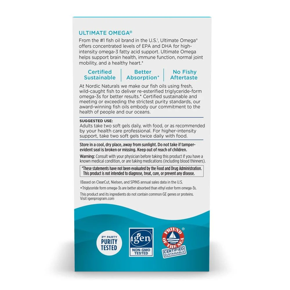Nordic Naturals Ultimate Omega, Lemon Flavor - 60 Soft Gels - 1280 mg Omega-3 - High-Potency Fish Oil Supplement with EPA & DHA - Promotes Brain & Heart Health - Non-GMO - 30 Servings - Image 7