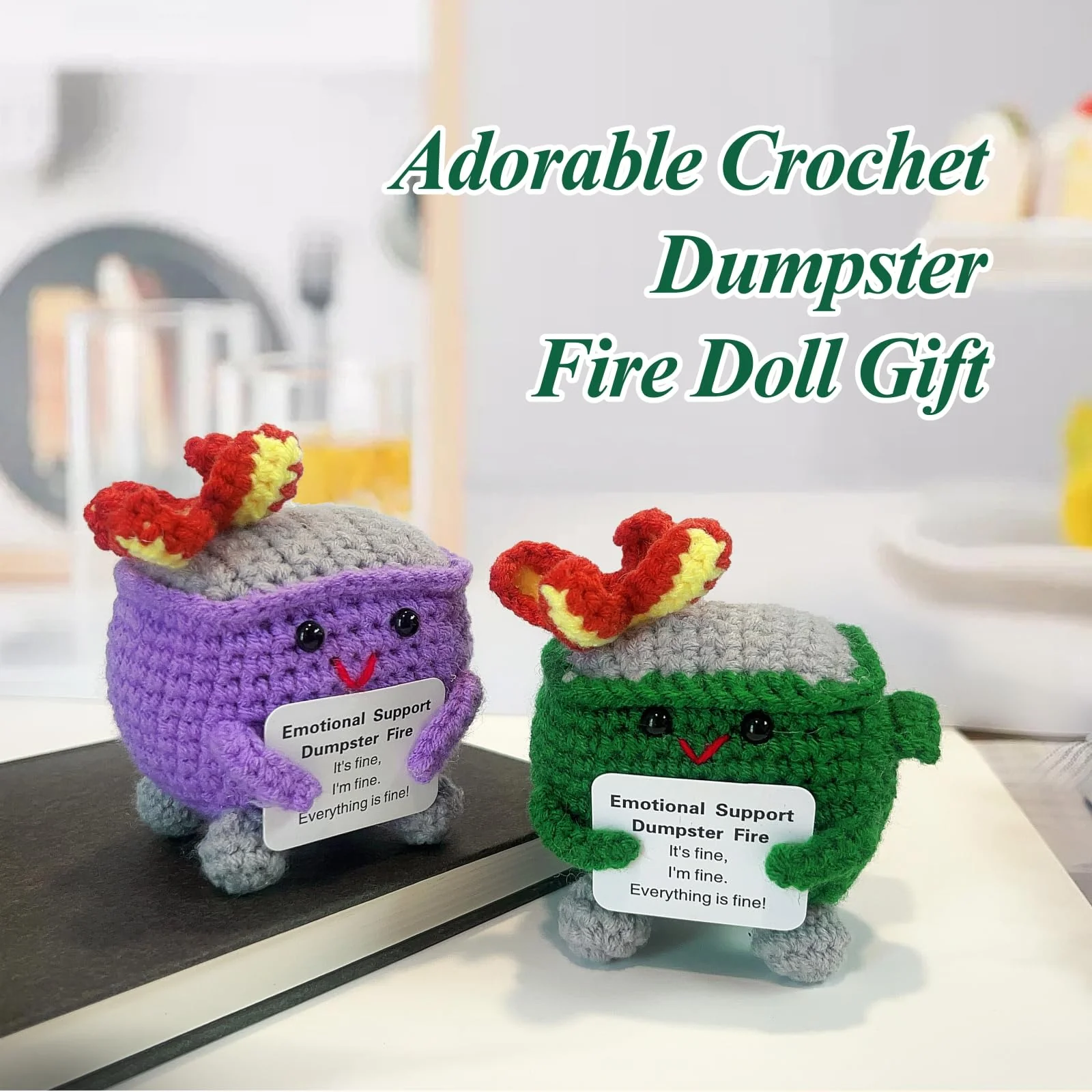 Nordkawa Emotional Support Dumpster Fire - Positive Crochet Christmas Birthday Gifts for Women Men Girls Coworker Friend, Handmade Knitting Thanksgiving Basket Dumpster Home Office Accessories Decor - Image 3