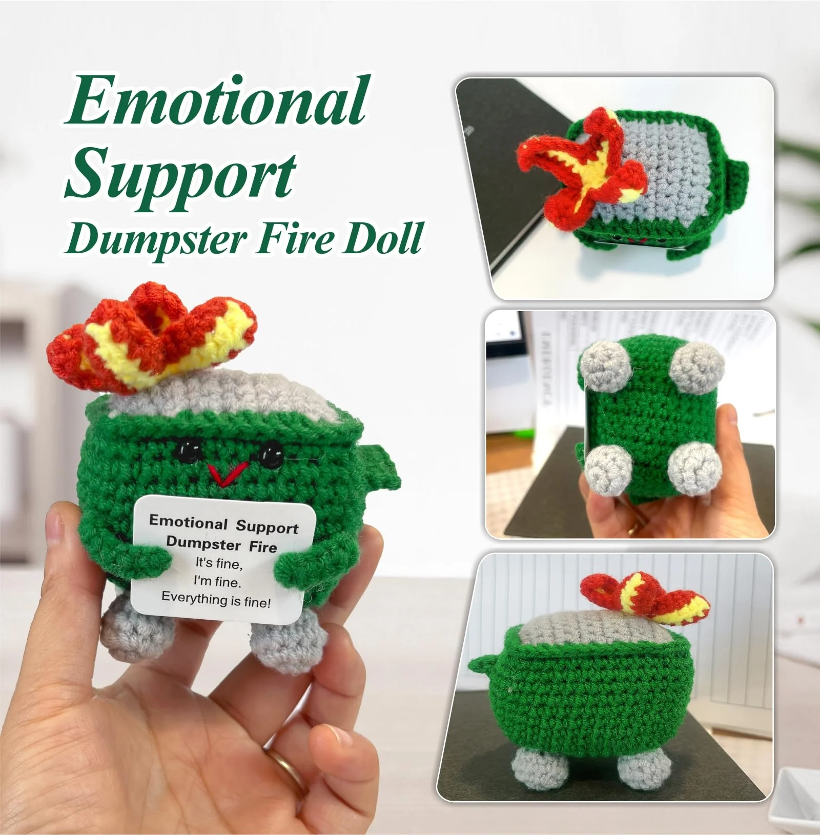 Nordkawa Emotional Support Dumpster Fire - Positive Crochet Christmas Birthday Gifts for Women Men Girls Coworker Friend, Handmade Knitting Thanksgiving Basket Dumpster Home Office Accessories Decor - Image 4