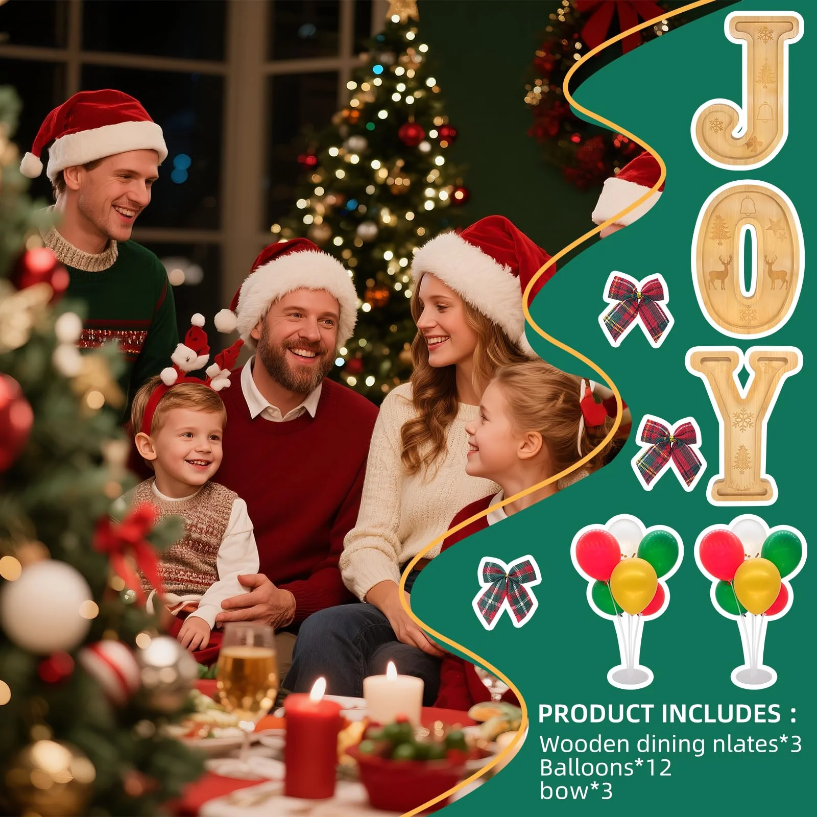 Nsoyos 3PCS Bamboo Christmas Decorations Letters Charcuterie Board Box-(with 14 Balloons and Bow) Joy Charcuterie Letters Fillable Food Christmas Party Supplies Table Decoration Food Tray Platter - Image 5