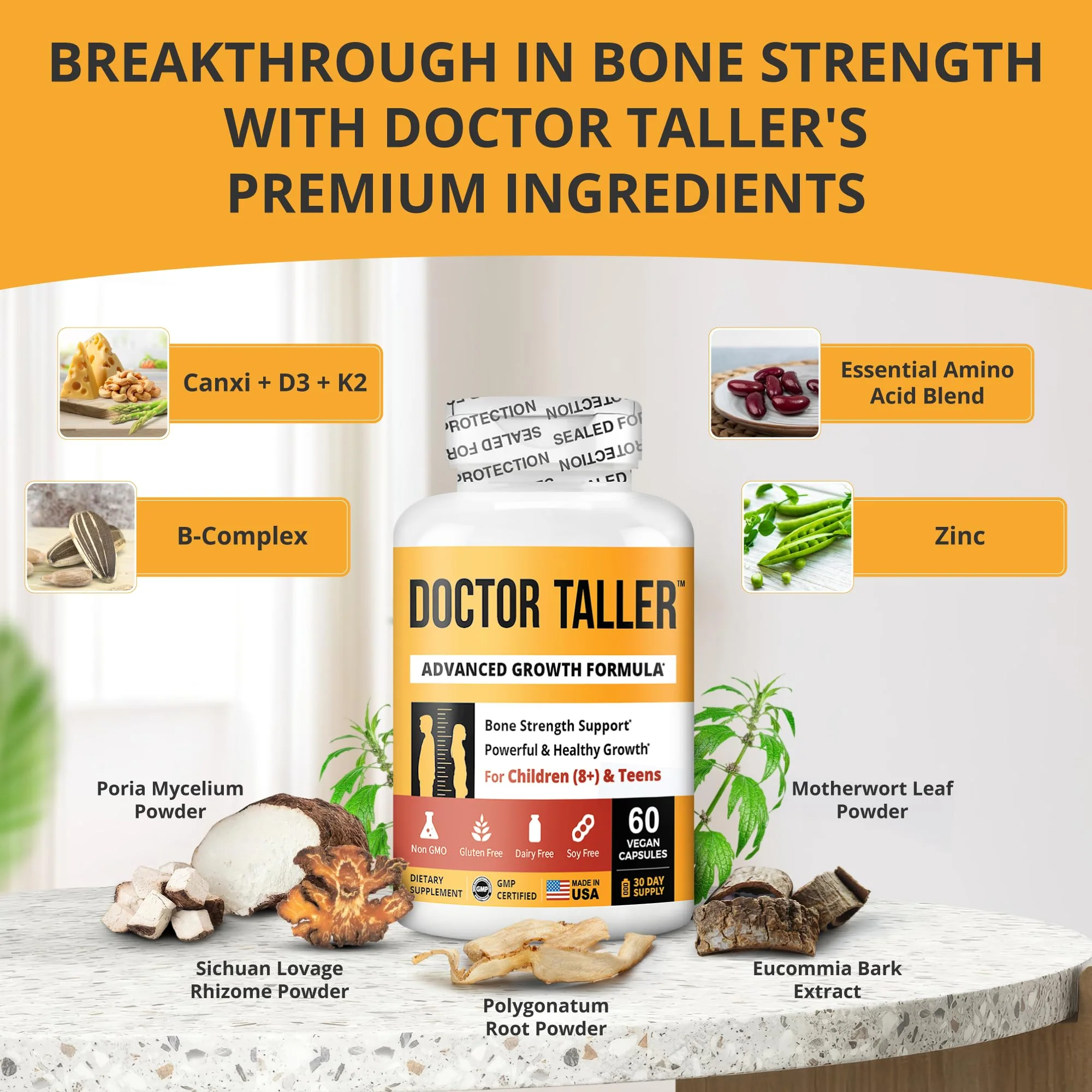 NuBest Doctor Taller - Bone Strength Supports, Enhance Immune System - Keto with Calcium, Vitamin D3, Vitamin K2, Amino Acids & Herbs for Children (8+) - 60 Vegan Capsules | 1 Month Supply - Image 8