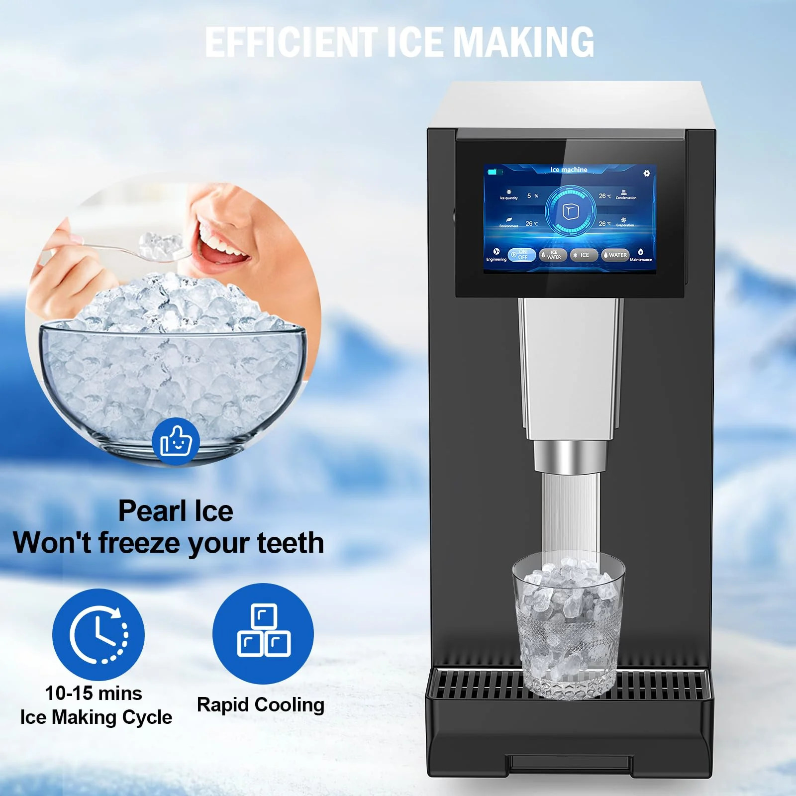 Nugget Ice Maker Countertop, 60 LBS/Day with 5LBS Storage Bin, Water Dispenser Countertop Ice Maker Machine Stainless Steel, Soft Chewable Pellet Ice Machine for Home Bar Kitchen Office, Self-Cleaning - Image 3