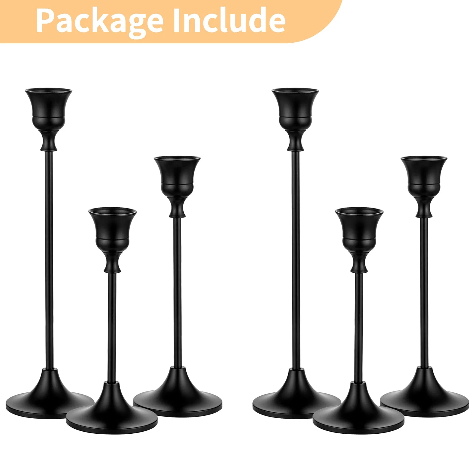 Nuptio Black Candle Holder Candlestick Holders Candle Sticks Holder Tapered Candle Holder Gothic Taper Candle Holders for Halloween Christmas Party Mantel Dinner Home Decoration 2 Sets(6 Pcs) - Image 2