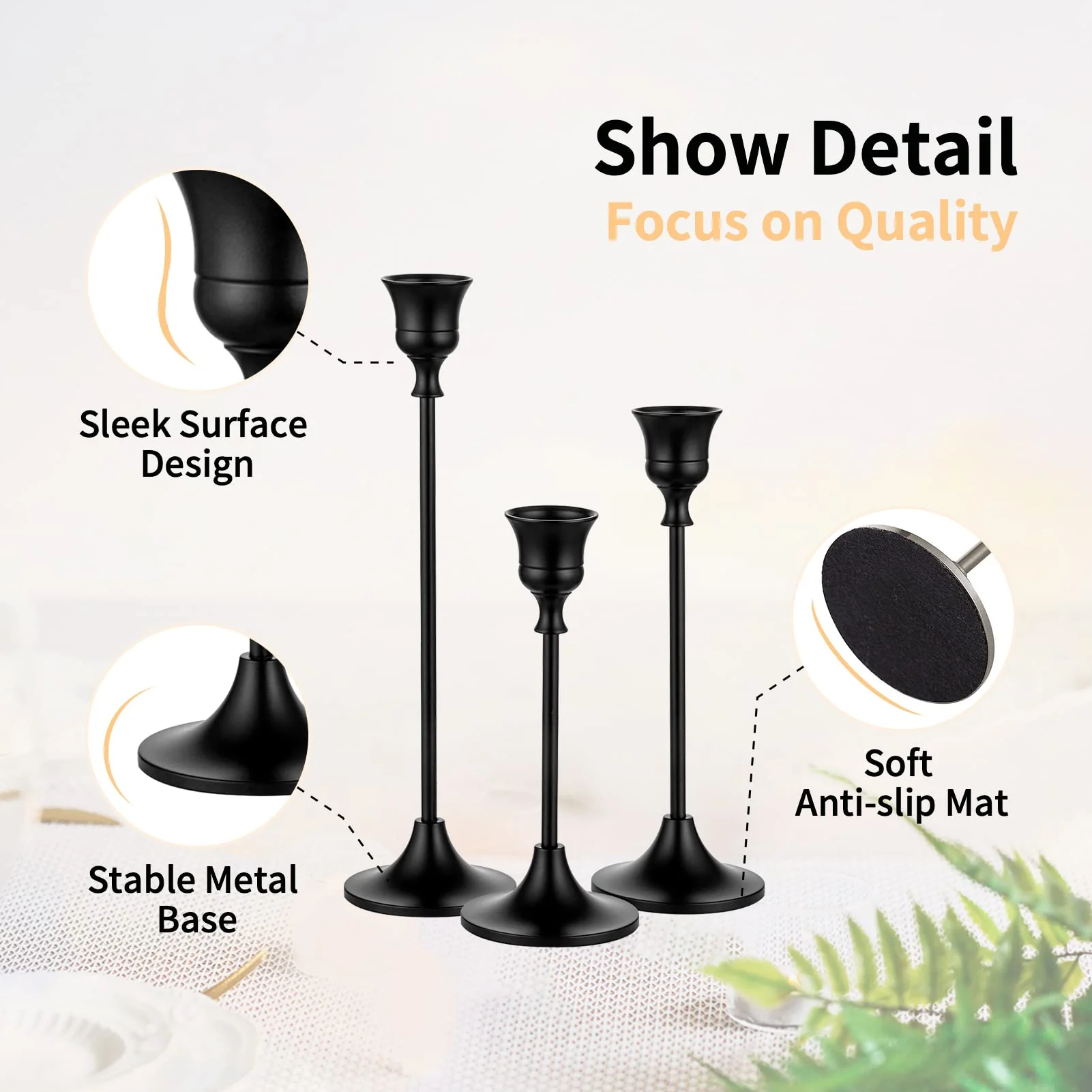Nuptio Black Candle Holder Candlestick Holders Candle Sticks Holder Tapered Candle Holder Gothic Taper Candle Holders for Halloween Christmas Party Mantel Dinner Home Decoration 2 Sets(6 Pcs) - Image 3