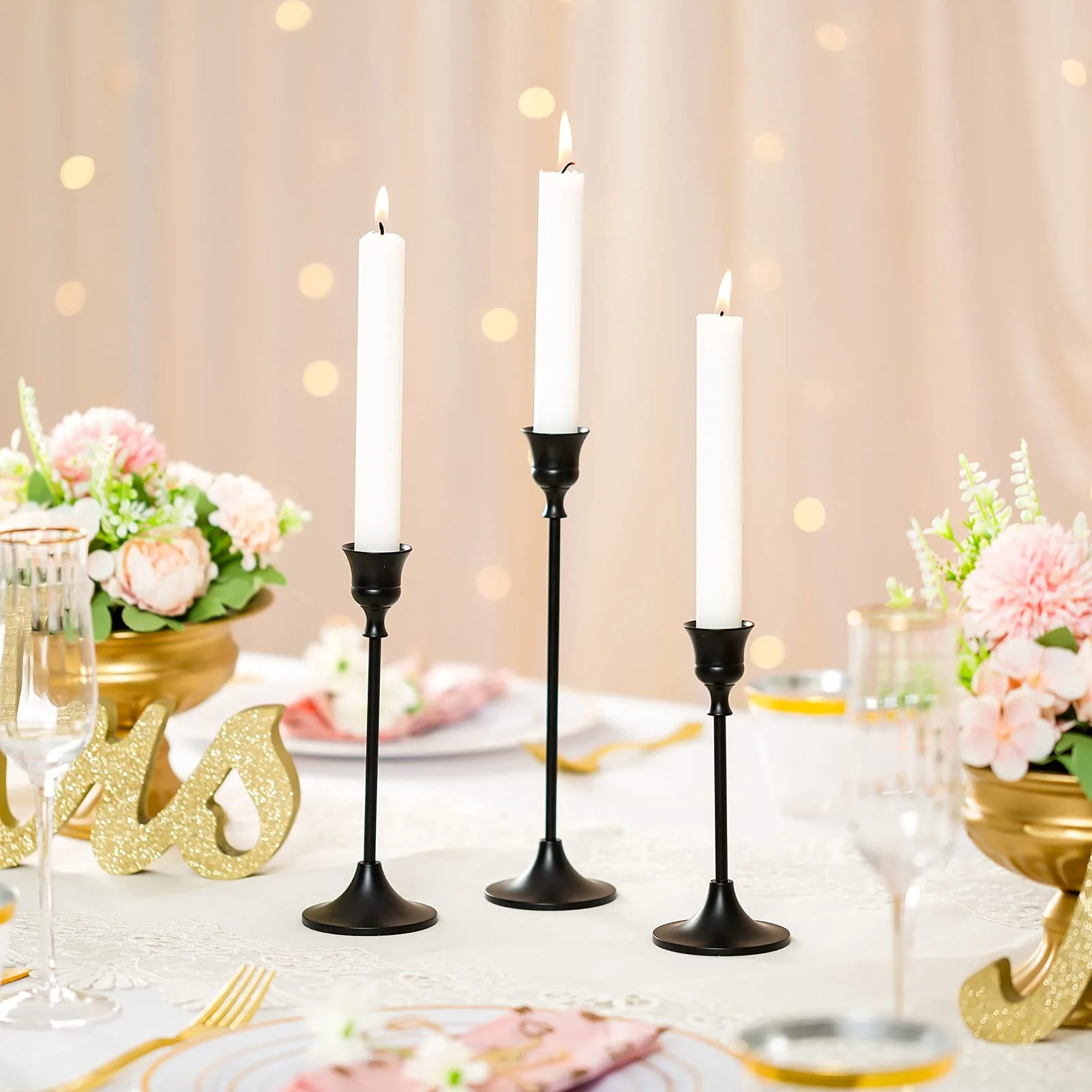 Nuptio Black Candle Holder Candlestick Holders Candle Sticks Holder Tapered Candle Holder Gothic Taper Candle Holders for Halloween Christmas Party Mantel Dinner Home Decoration 2 Sets(6 Pcs) - Image 5