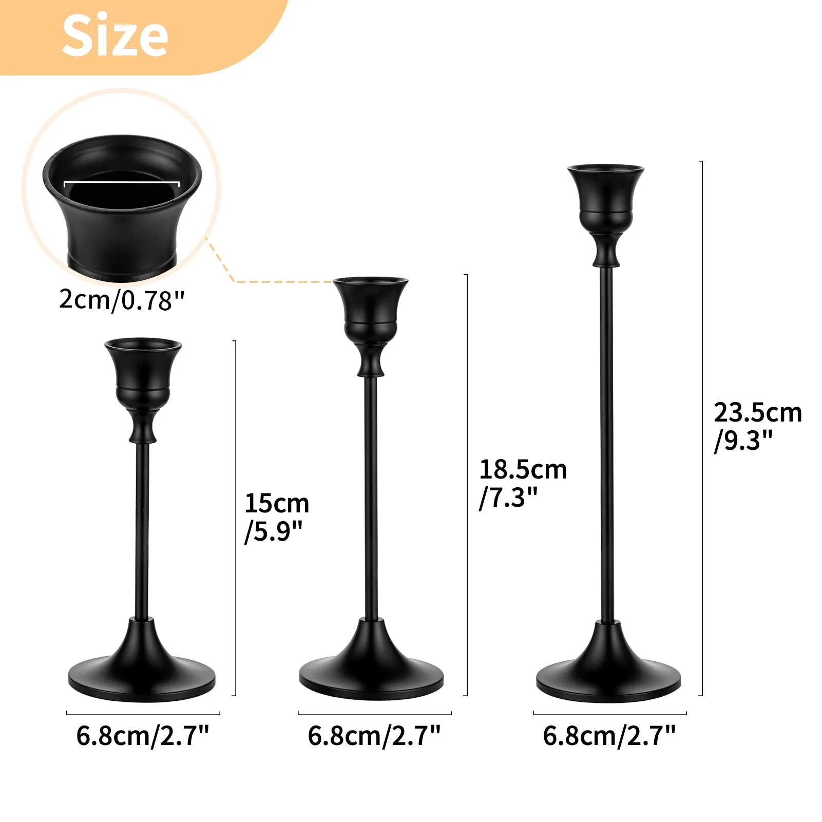 Nuptio Black Candle Holder Candlestick Holders Candle Sticks Holder Tapered Candle Holder Gothic Taper Candle Holders for Halloween Christmas Party Mantel Dinner Home Decoration 2 Sets(6 Pcs) - Image 6
