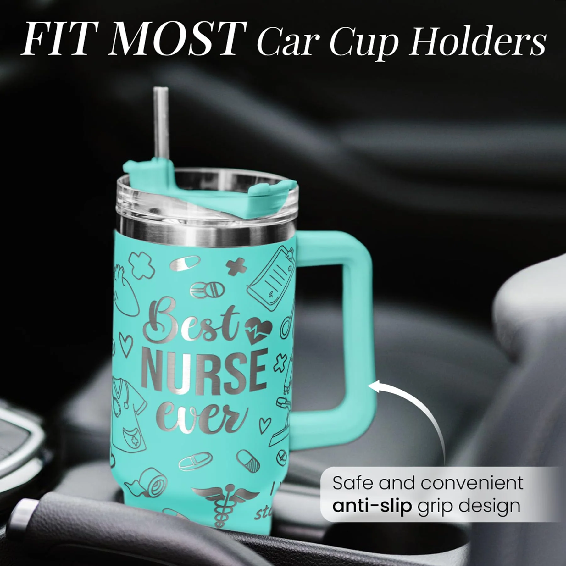 Nurse Gifts for Women, Nurse Tumbler with Handle 40oz Stainless Steel Coffee Cup with Straw Lid, Nursing Gift for Female Nurses, Appreciation Gift for Graduation Christmas Birthday - Image 2