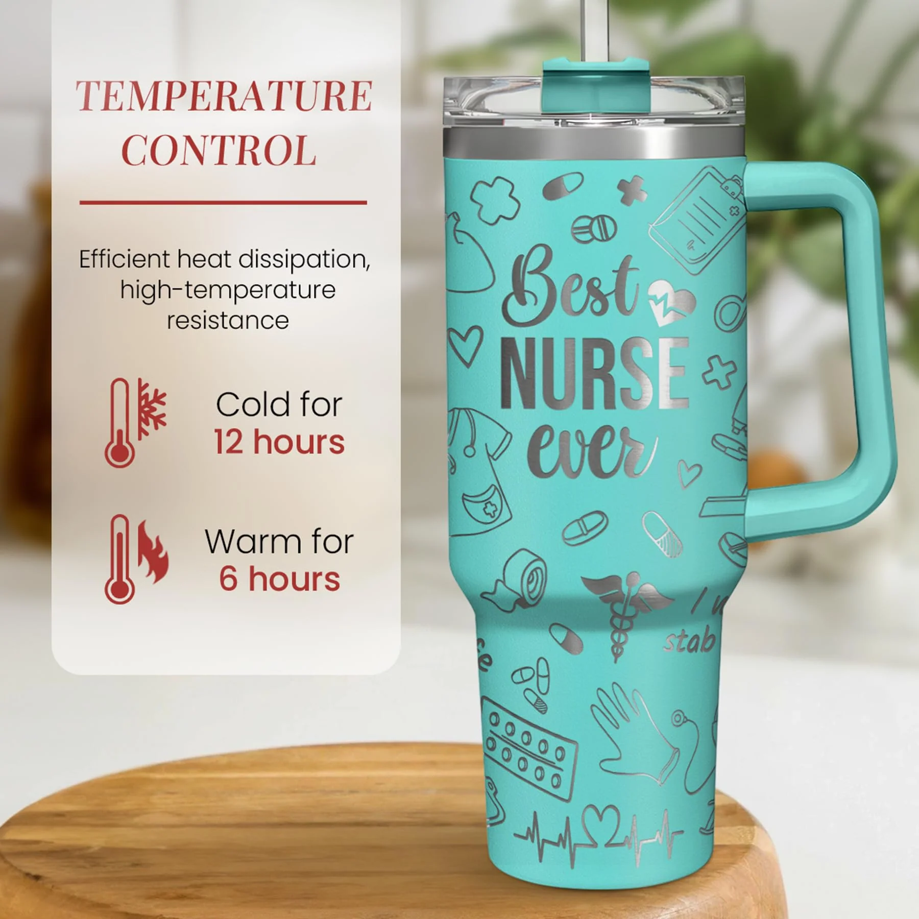 Nurse Gifts for Women, Nurse Tumbler with Handle 40oz Stainless Steel Coffee Cup with Straw Lid, Nursing Gift for Female Nurses, Appreciation Gift for Graduation Christmas Birthday - Image 3