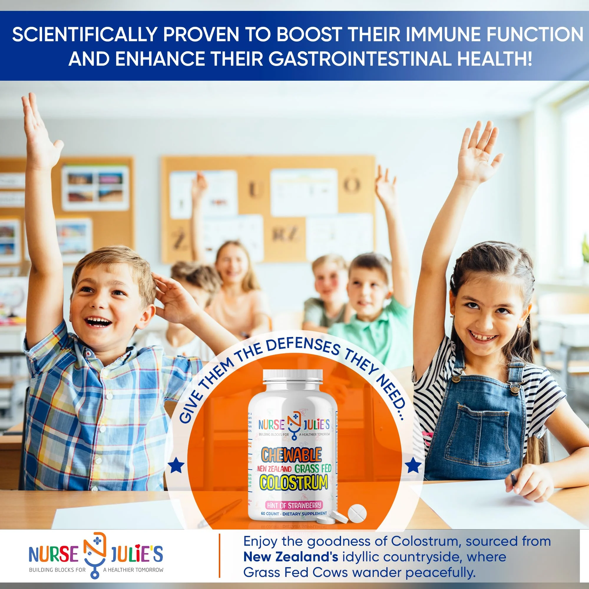 Nurse Julie's Chewable Colostrum Tablets for Kids - 100% Grassfed New Zealand Colostrum - Immune Support, Gut Health in Children - 60 Tablets - 2 Month Supply - Image 4