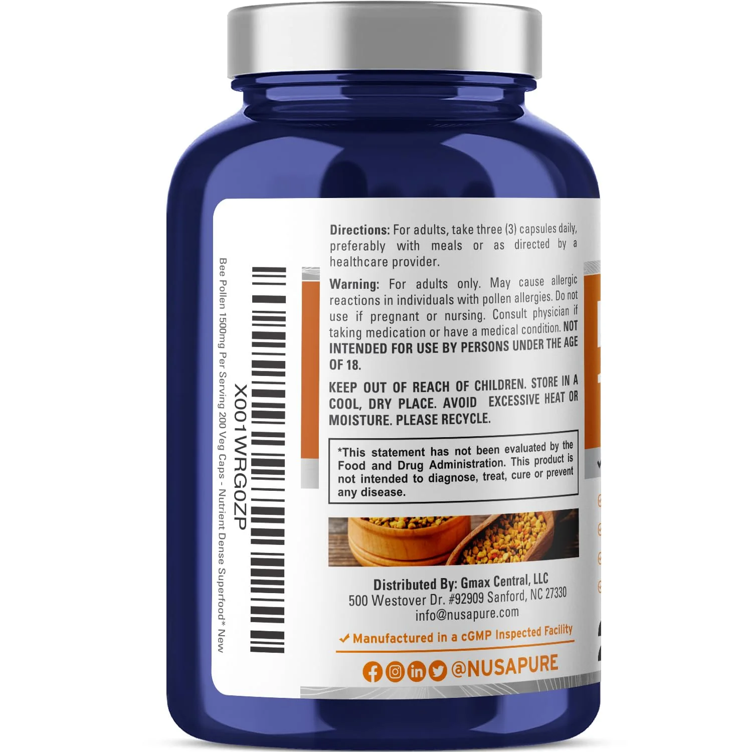 NusaPure Bee Pollen 1500mg 200 Veggie Caps (100% Vegetarian, Non-GMO, Gluten Free) Naturally Occurring Proteins, Aminoacids* - Image 9
