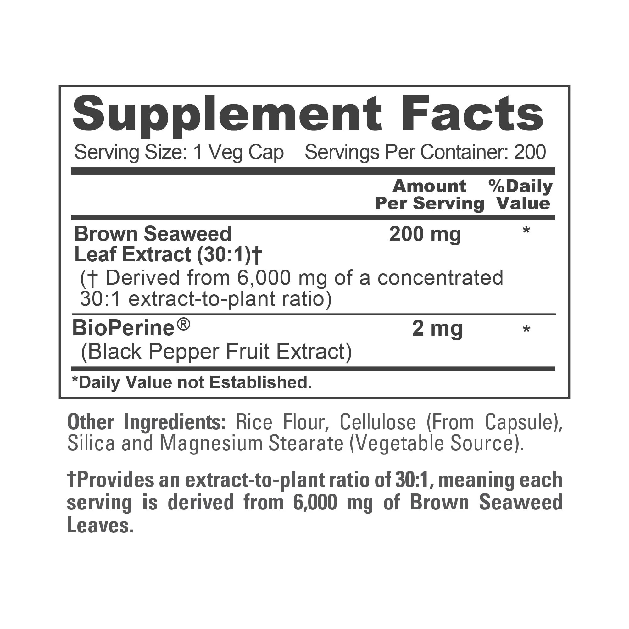 NusaPure Brown Seaweed 30:1 Extract, 200 mg Equivalent to 6,000 mg 200 Veggie Capsules - (Vegan, Non-GMO Bioperine) - Image 6