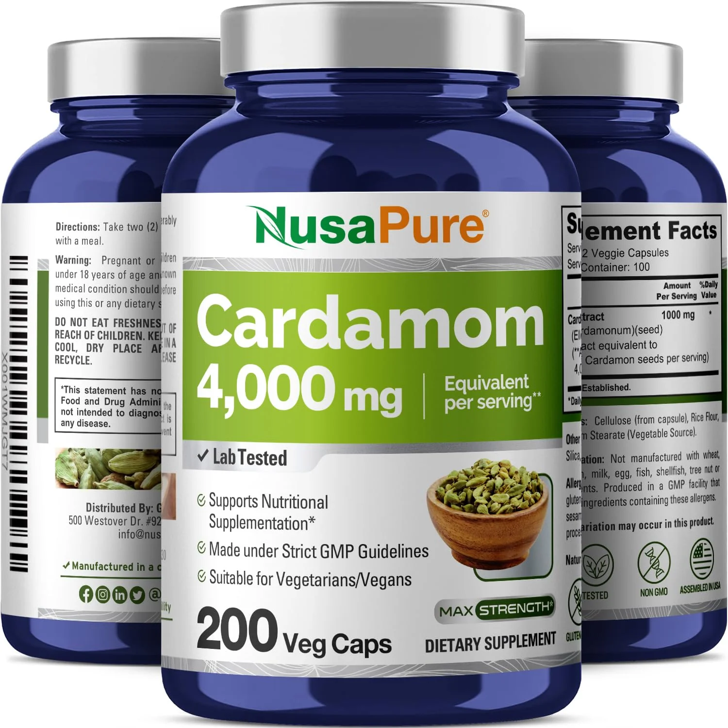 NusaPure Cardamom 4:1 Extract, 1000 mg Equivalent to 4,000mg 200 Vegetarian Capsules (Non-GMO, Vegan) - Image 5