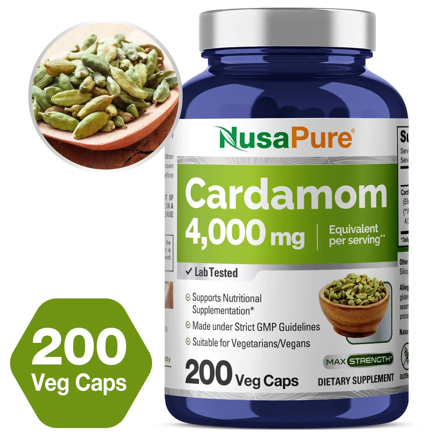 NusaPure Cardamom 4:1 Extract, 1000 mg Equivalent to 4,000mg 200 Vegetarian Capsules (Non-GMO, Vegan) - Image 6
