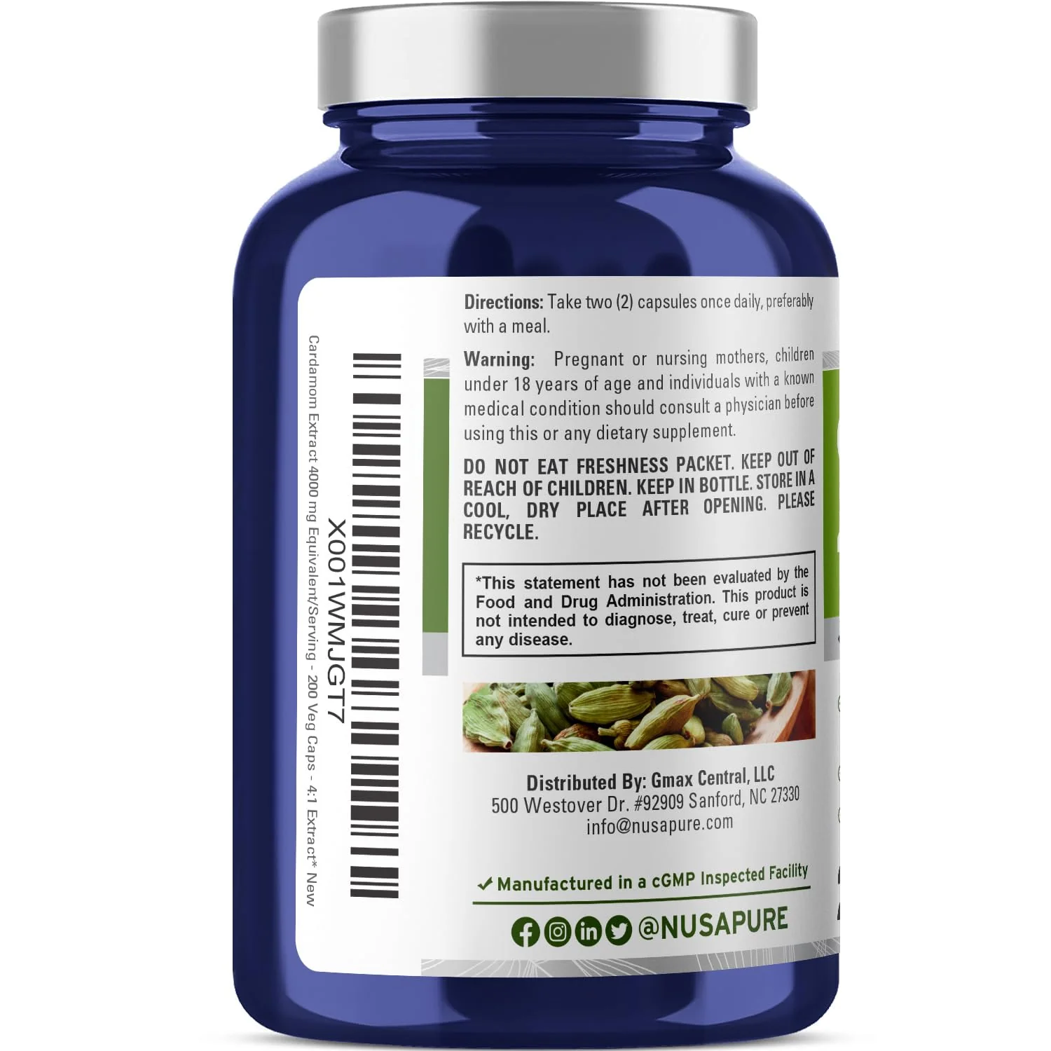 NusaPure Cardamom 4:1 Extract, 1000 mg Equivalent to 4,000mg 200 Vegetarian Capsules (Non-GMO, Vegan) - Image 7
