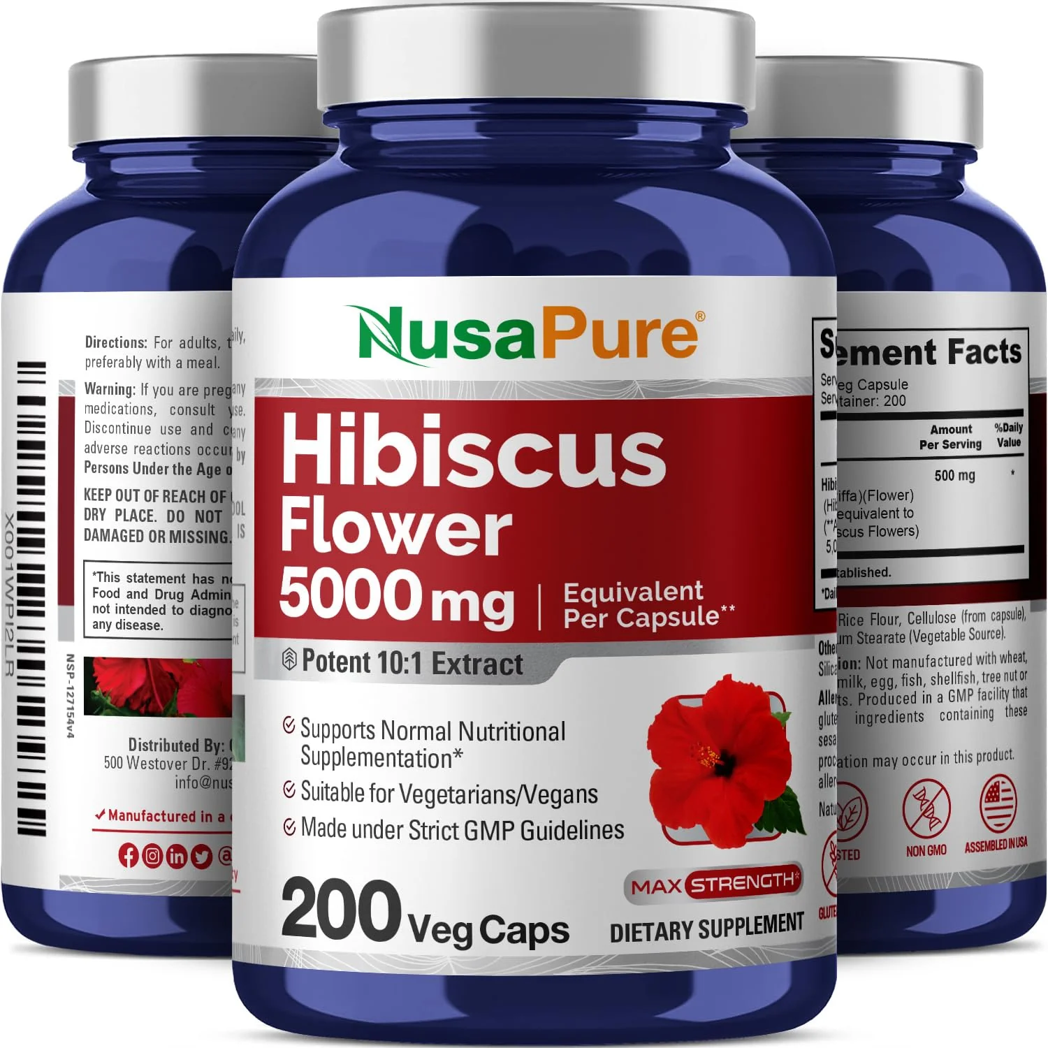NusaPure Hibiscus Flower 10:1 Extract, 500 mg Equivalent to 5000mg 200 Vegetarian Caps (Non-GMO, Vegan) - Image 7