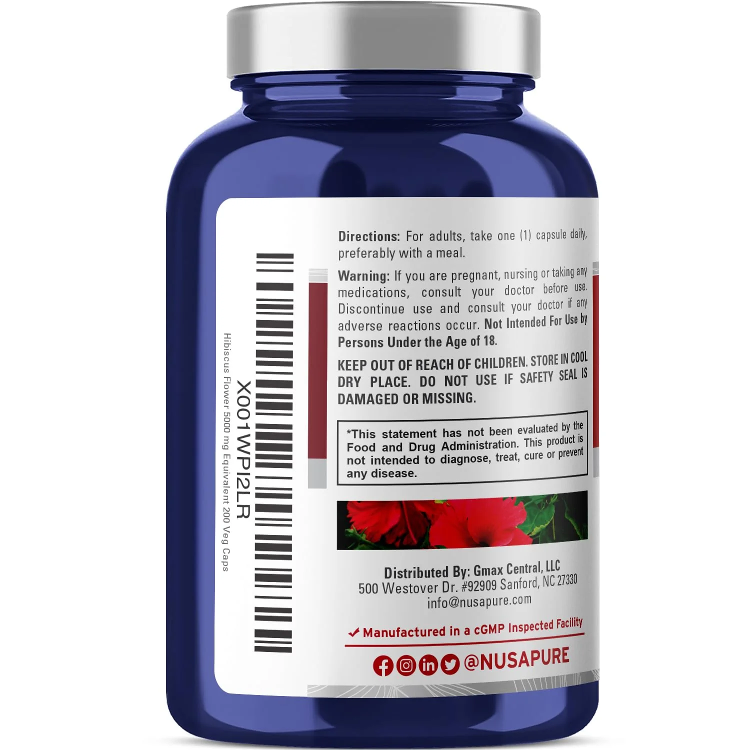 NusaPure Hibiscus Flower 10:1 Extract, 500 mg Equivalent to 5000mg 200 Vegetarian Caps (Non-GMO, Vegan) - Image 8