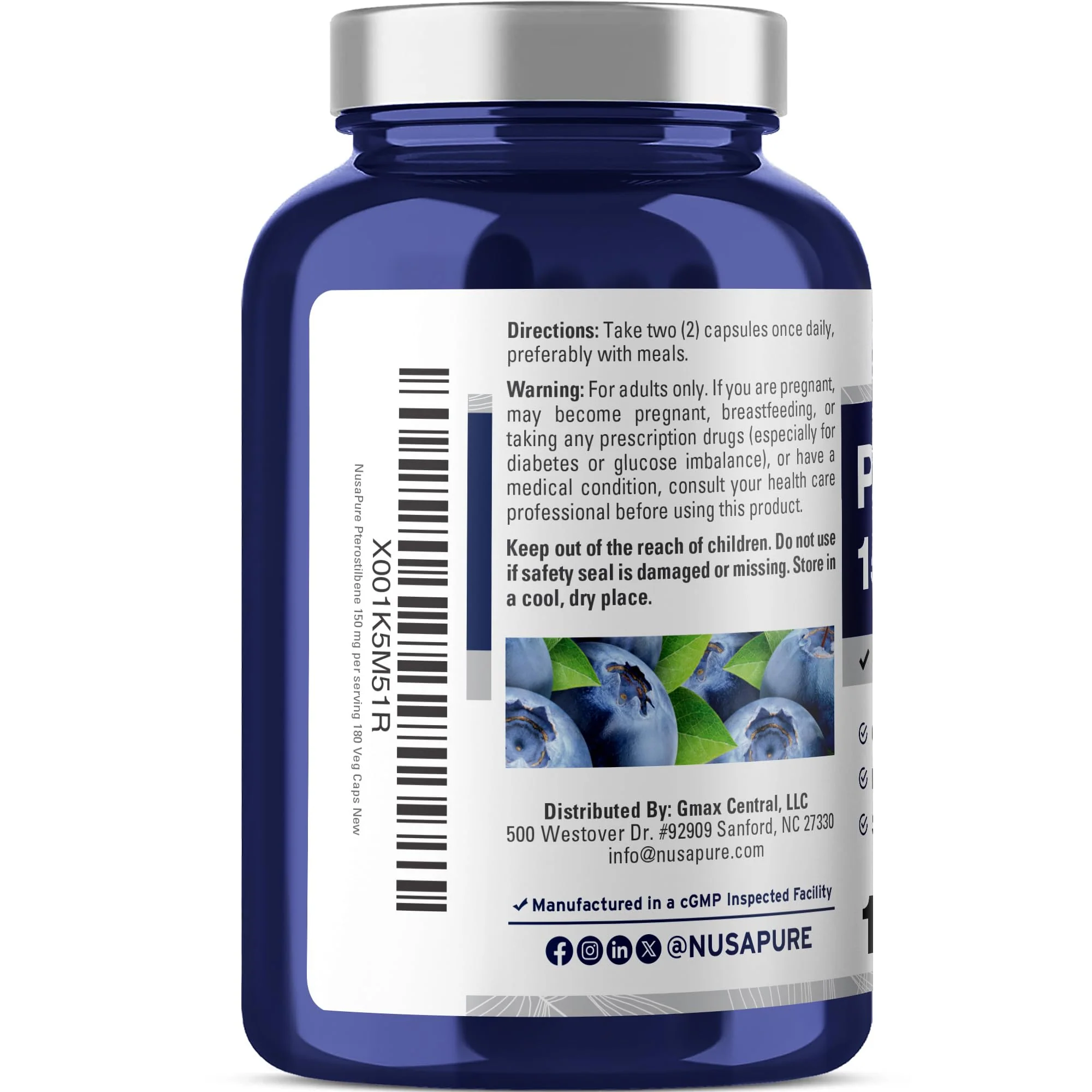 NusaPure Pterostilbene 150mg 180 Veggie Caps (Non-GMO, Vegan) - Image 7
