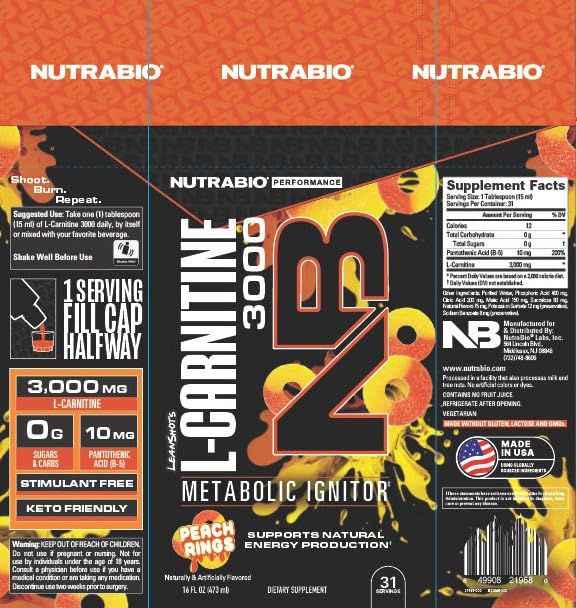 NutraBio – L-Carnitine Liquid Shots – 3000mg, (Peach Rings) – 10mg of Vitamin B-5 – Zero Carbs & Sugars – Energy Production – Muscle Recovery - Image 6