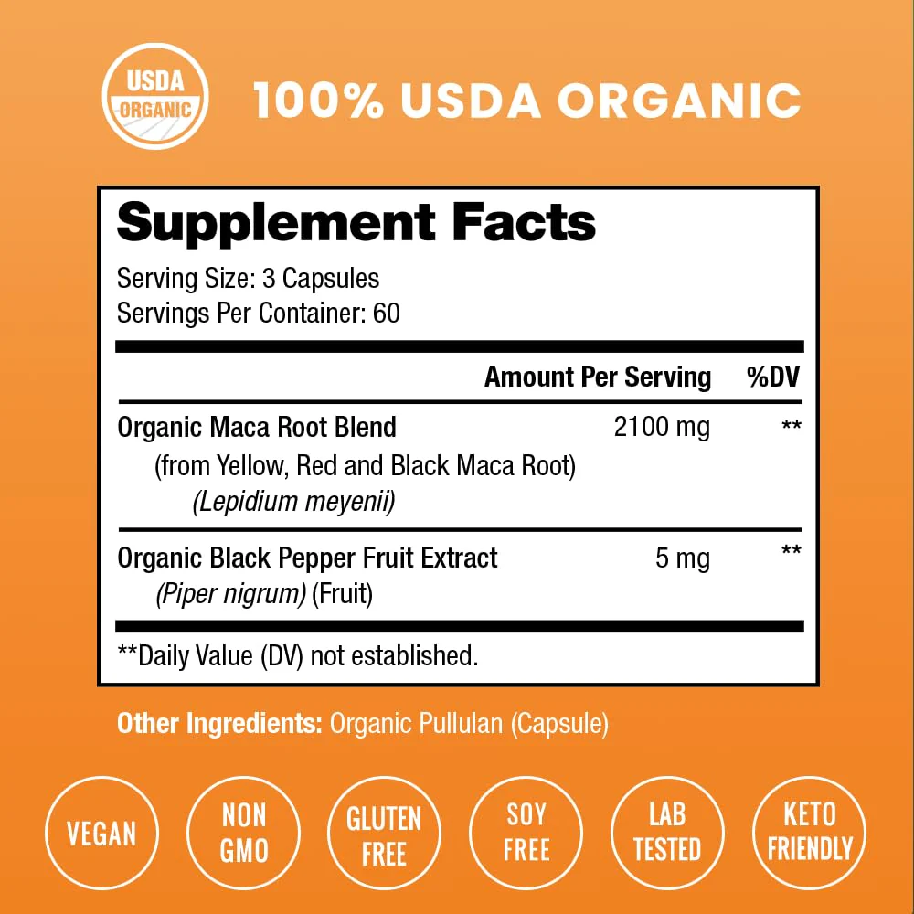 NutraChamps USDA Organic Maca Root Capsules for Women & Men, 2100mg, 180 Capsules, Black, Red & Yellow Peruvian Gelatinized, Highest Potency Maca Root Powder Supplement - Image 6