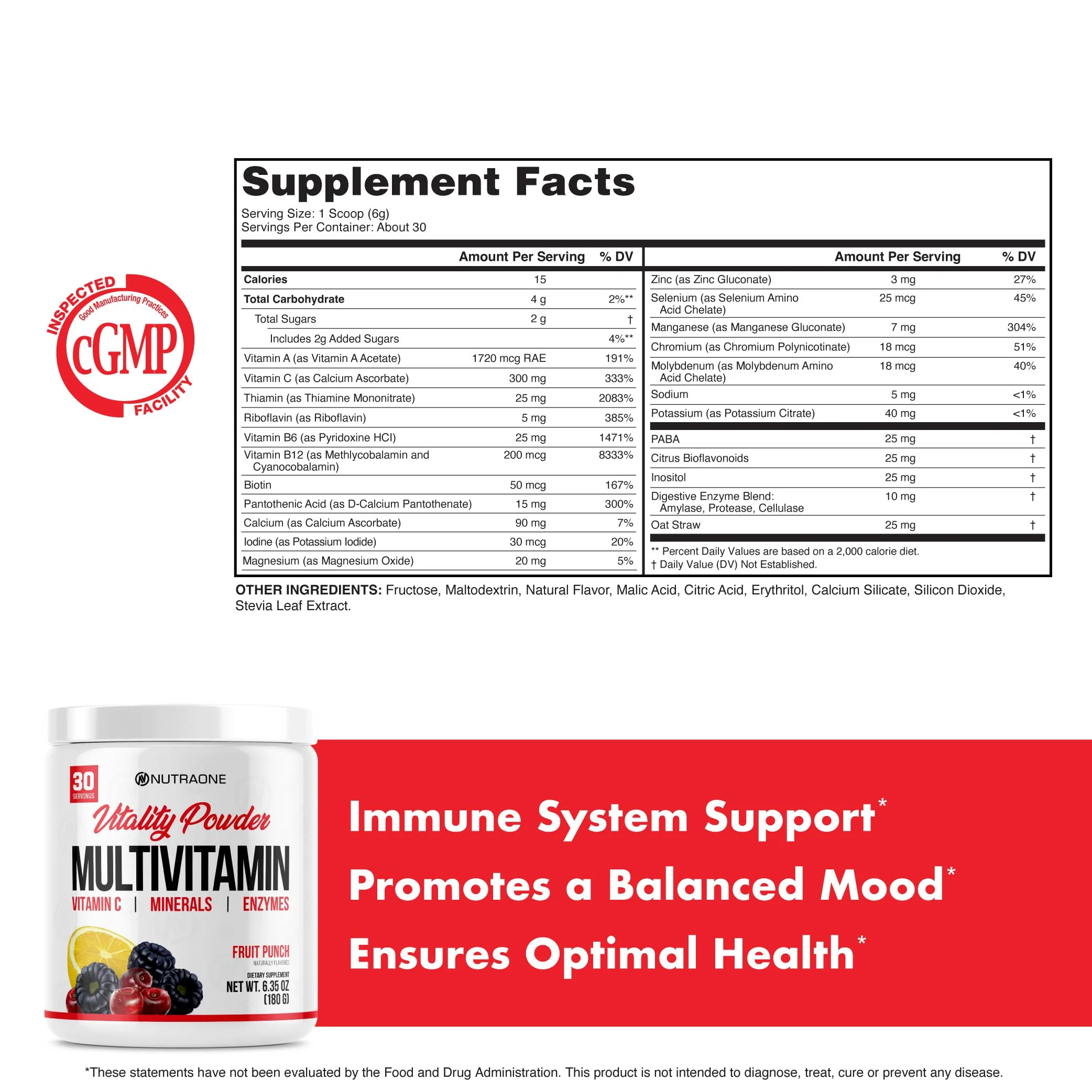 NutraOne Vitality Vitamin Powder Powdered Vitamin and Mineral Supplement (Fruit Punch - 30 Servings) - Image 5