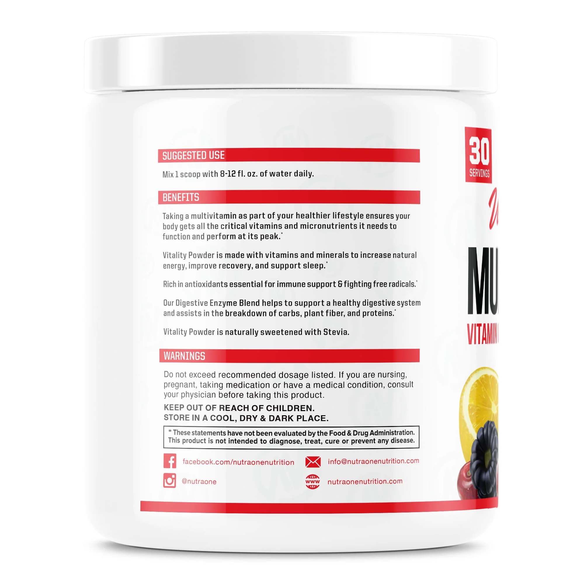 NutraOne Vitality Vitamin Powder Powdered Vitamin and Mineral Supplement (Fruit Punch - 30 Servings) - Image 8