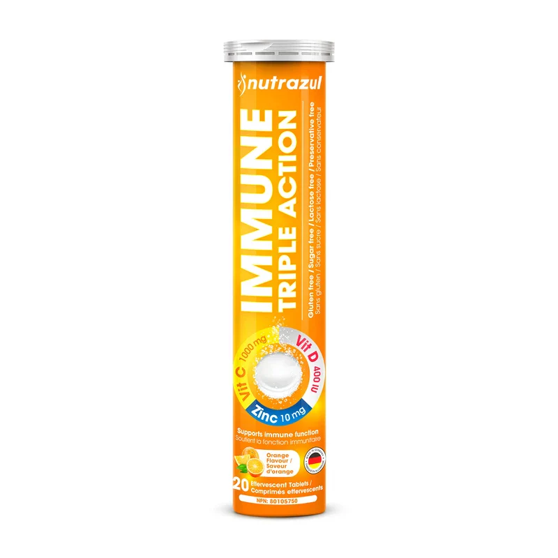 Nutrazul Immune Triple Action Effervescent Tablets - Vitamin C 1000 mg, Vitamin D 400 IU, Zinc 10mg I Orange 20's ( Pack of 3) I Gluten Free, Sugar Free, Lactose Free & Preservative Free I Maintains Immune Function, Healthy Bones, Cartilage, Teeth & Gums - Image 7