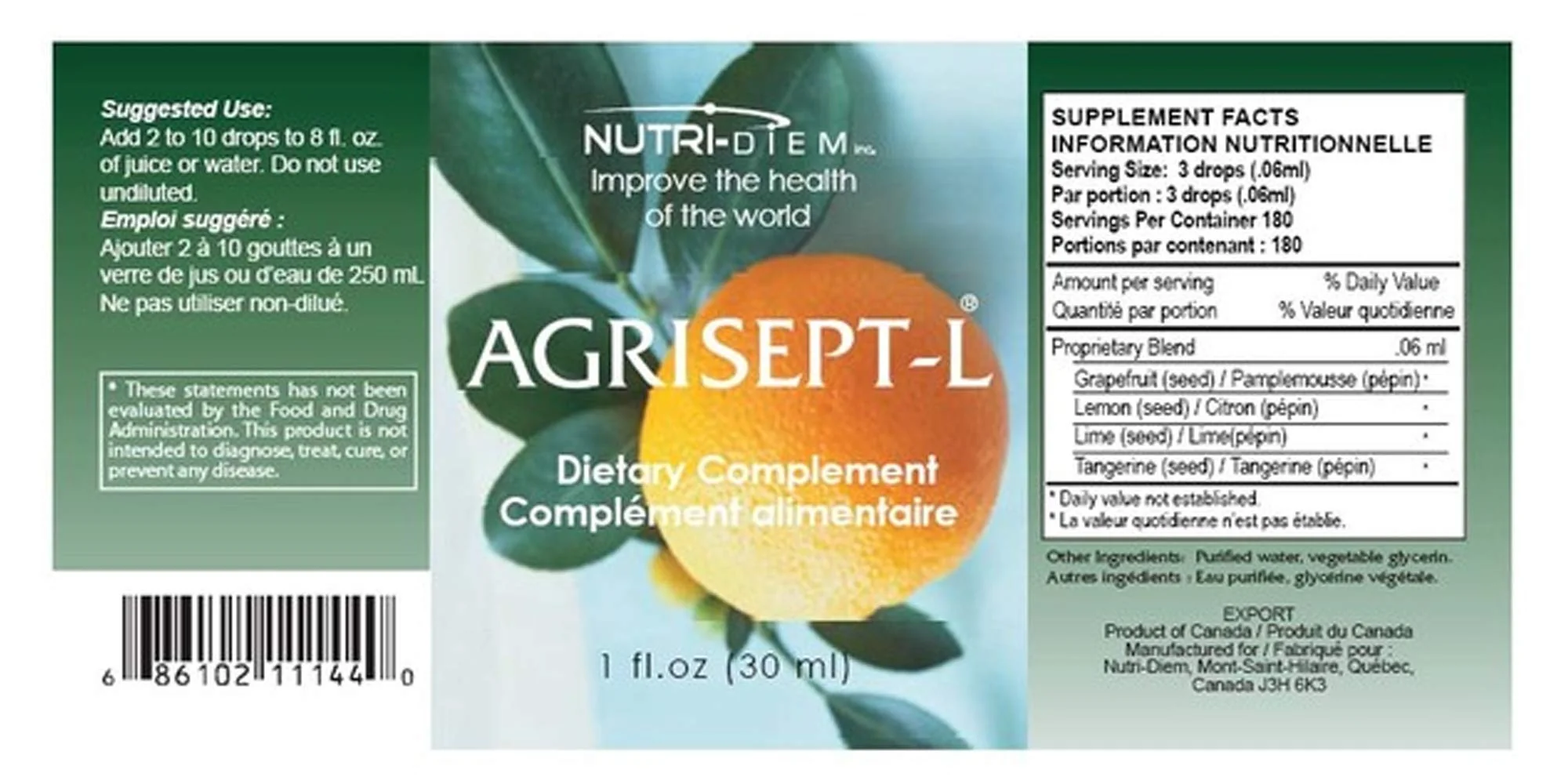Nutri-Diem Agrisept - L Antioxidant 30ml (1 oz) 3 Bottles - Image 3