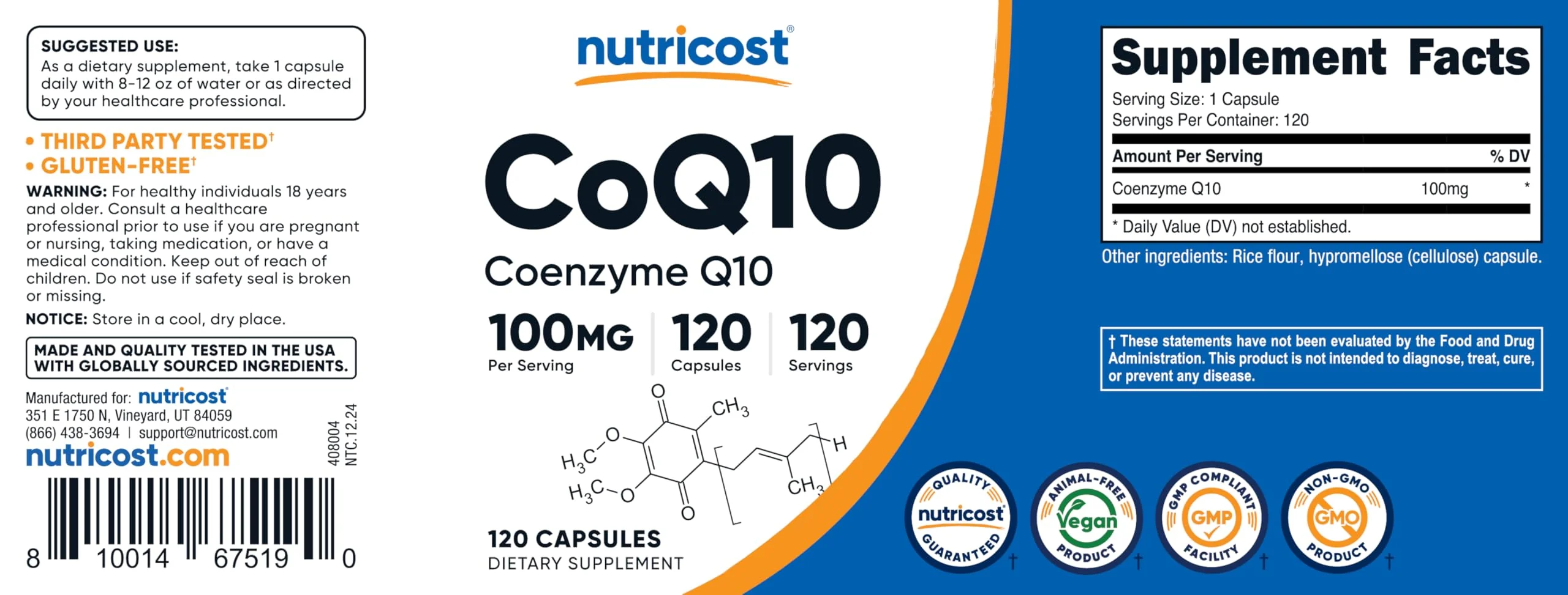 Nutricost CoQ10 100mg, 120 Vegetarian Capsules, 120 Servings - High Absorption, Vegetarian, Non-GMO, Coenzyme Q10 (Pack of 2) - Image 2