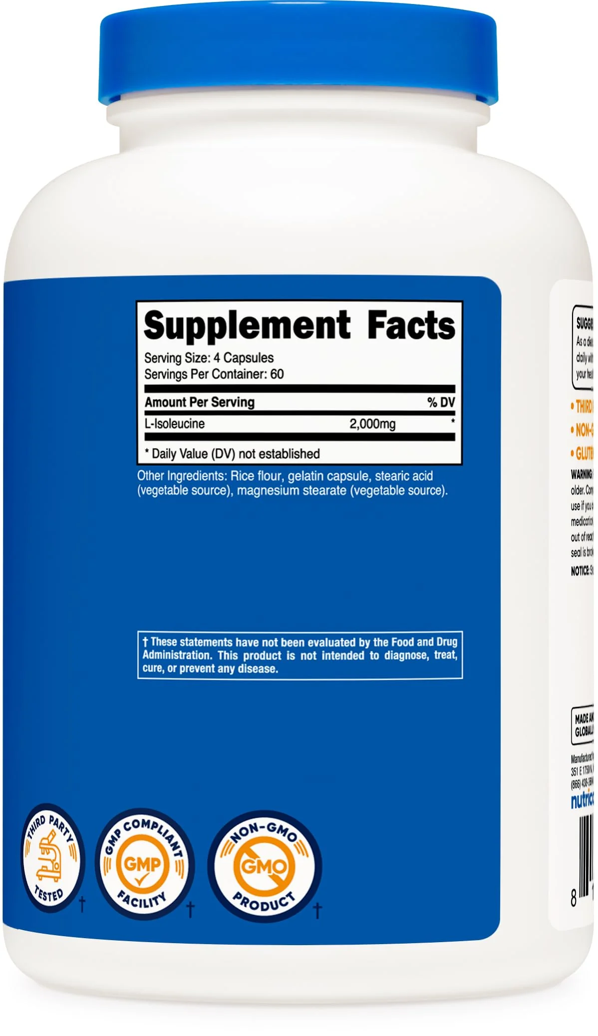 Nutricost L-Isoleucine 2000mg Per Serving, 240 Capsules (60 Servings) - Image 2