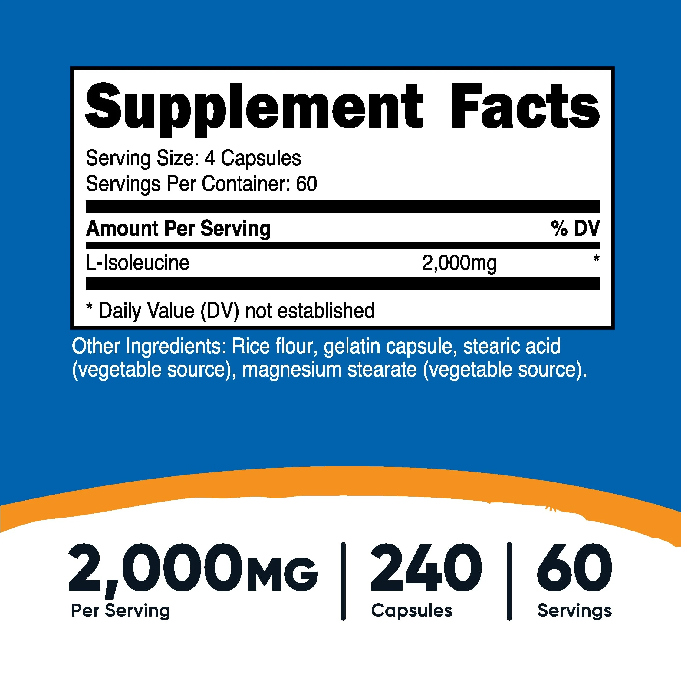 Nutricost L-Isoleucine 2000mg Per Serving, 240 Capsules (60 Servings) - Image 5