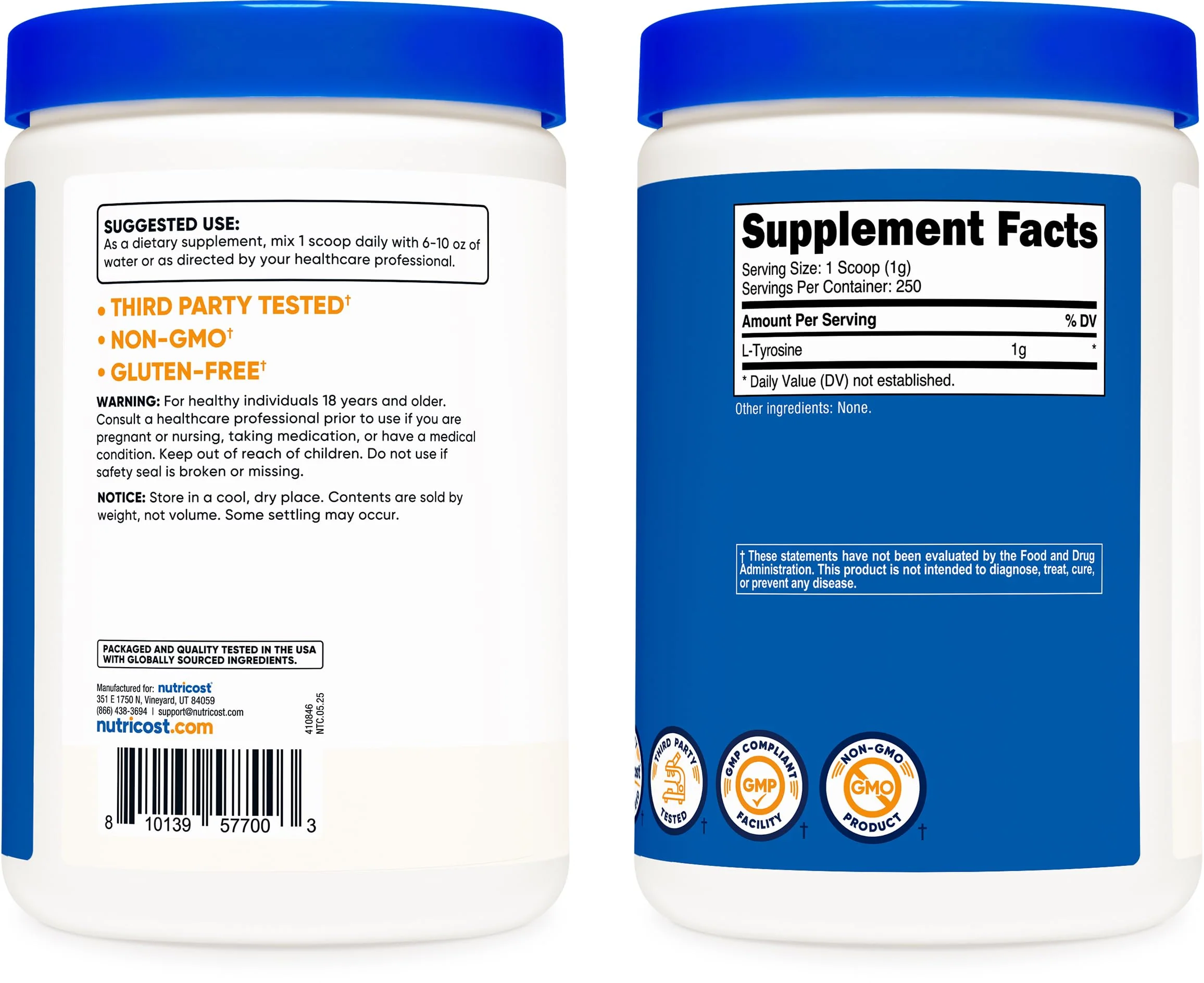 Nutricost L-Tyrosine Powder 250 Grams - Pure L-Tyrosine Powder 1000mg Per Serving - Image 2